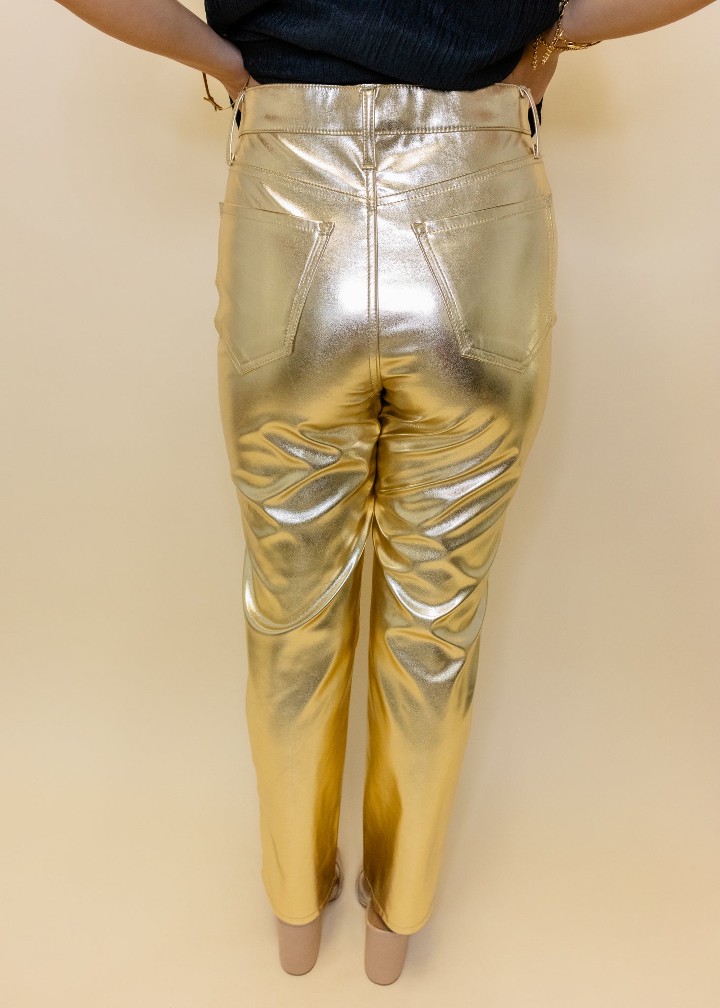 Gold Metallic Straight Pants
