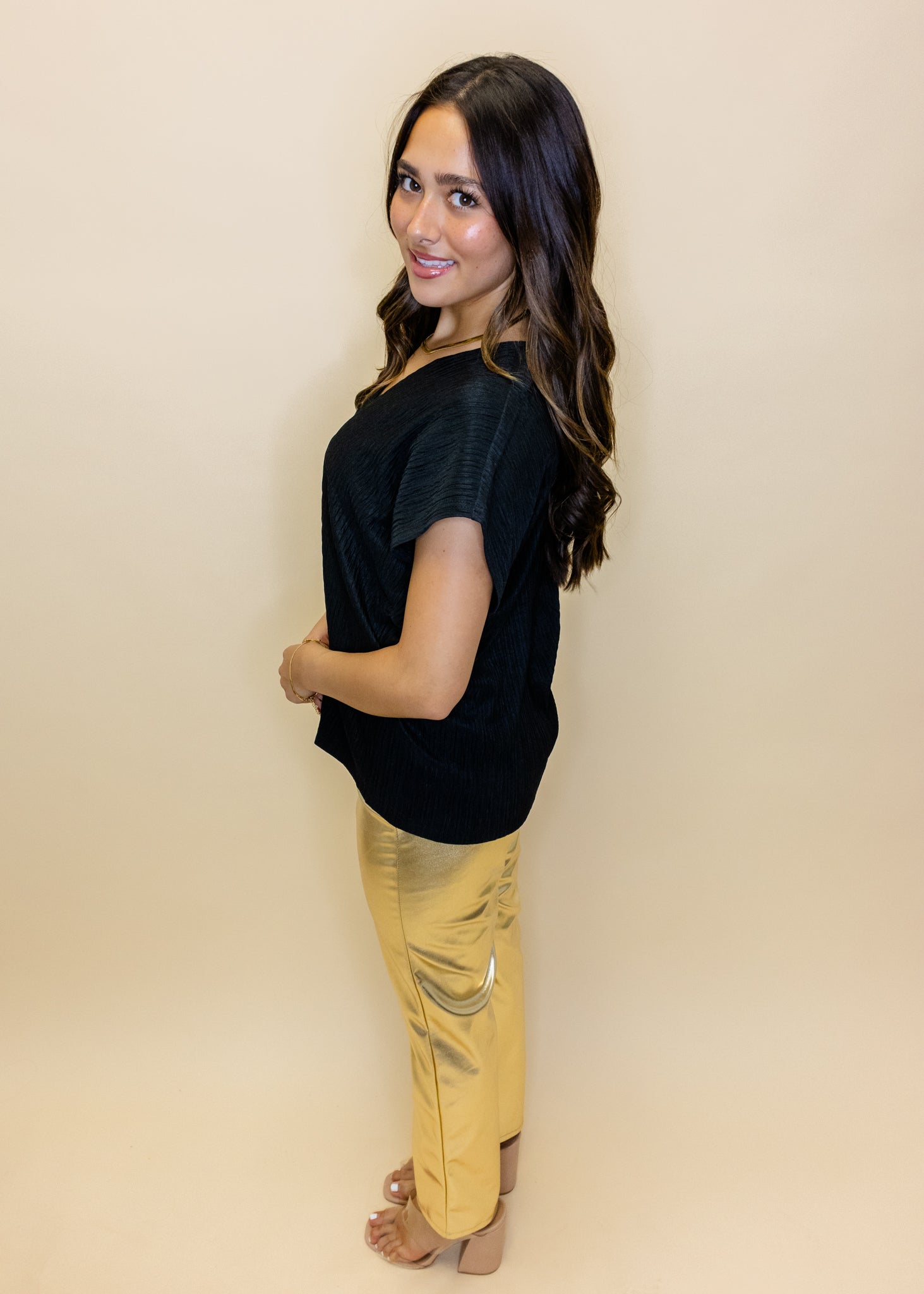 Gold Metallic Straight Pants