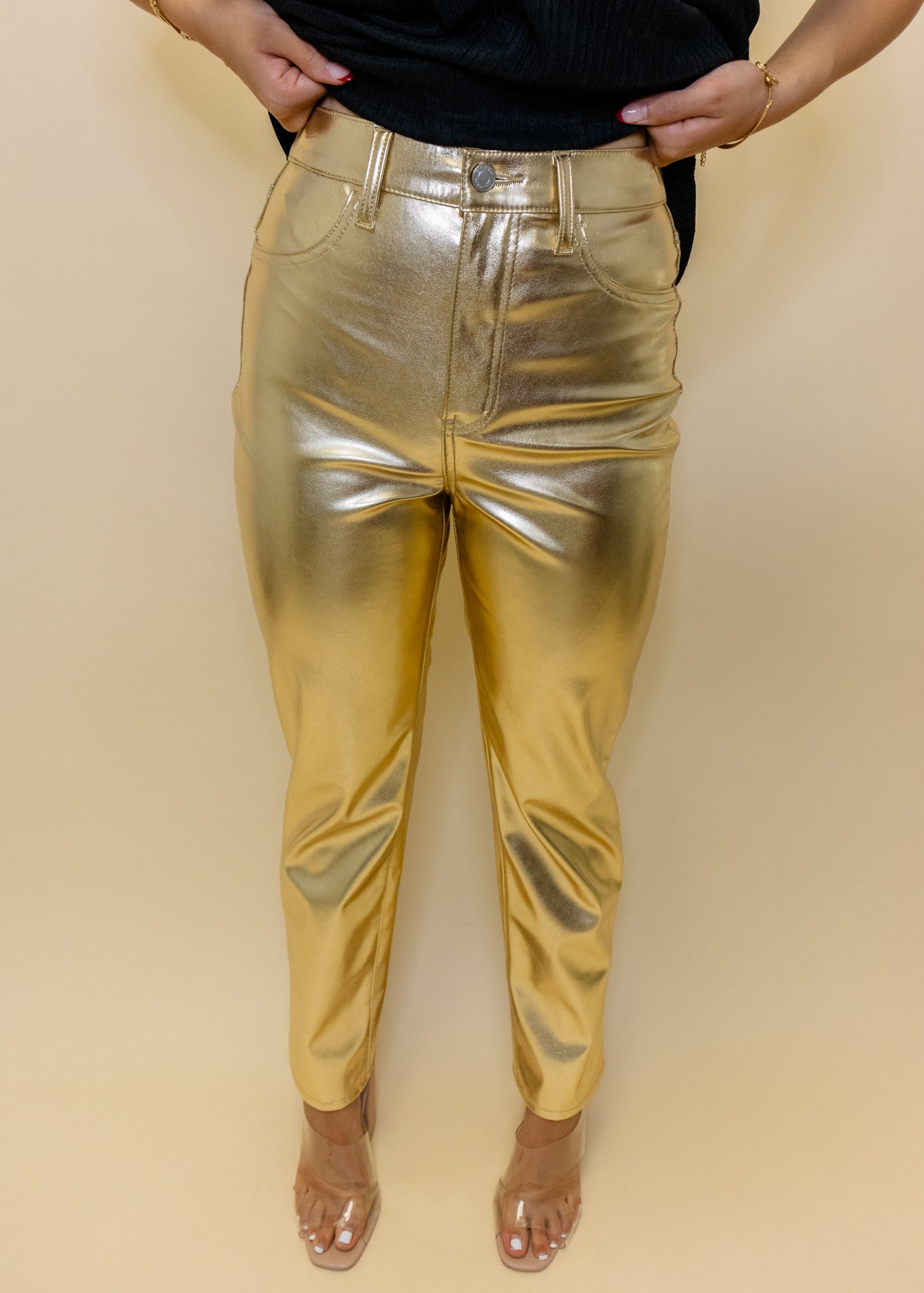 Gold Metallic Straight Pants