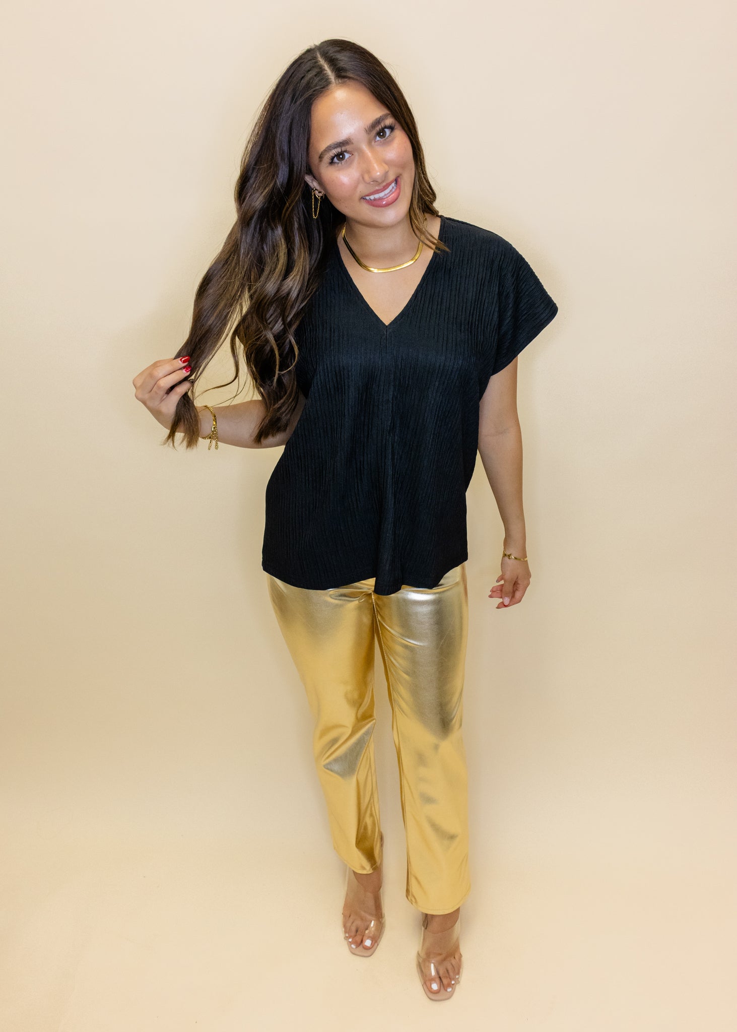 Gold Metallic Straight Pants