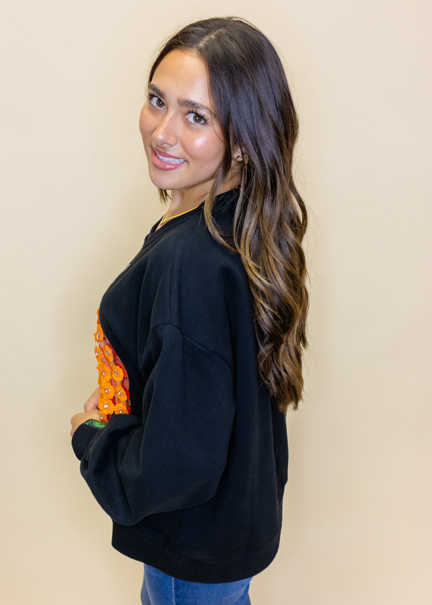 Black & Orange Flower Sequin Pumpkin Sweatshirt