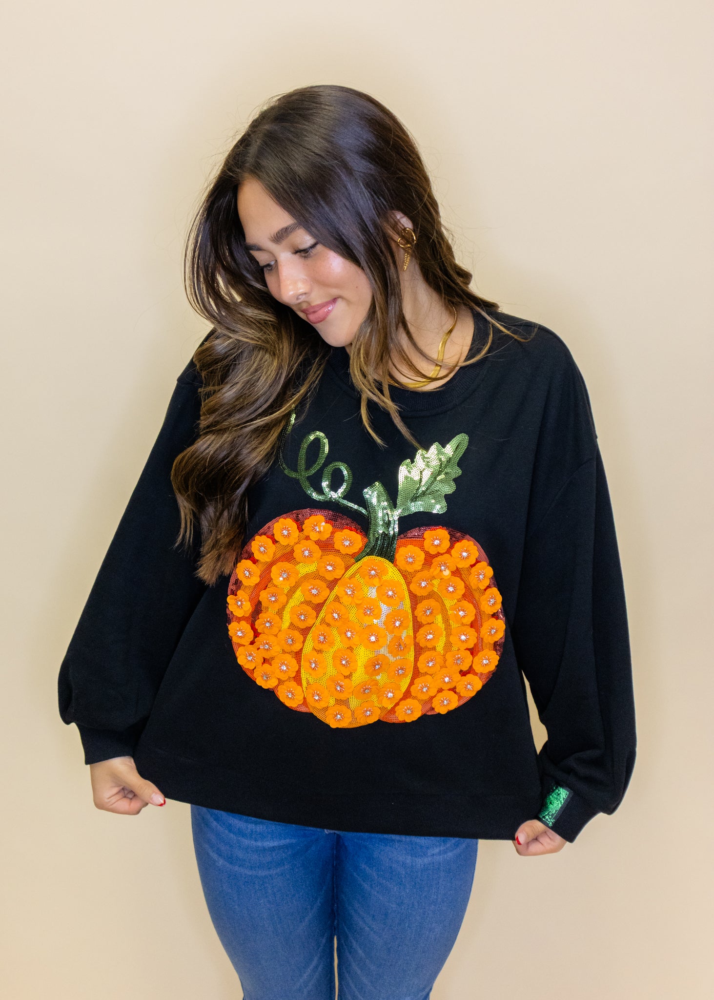 Black & Orange Flower Sequin Pumpkin Sweatshirt