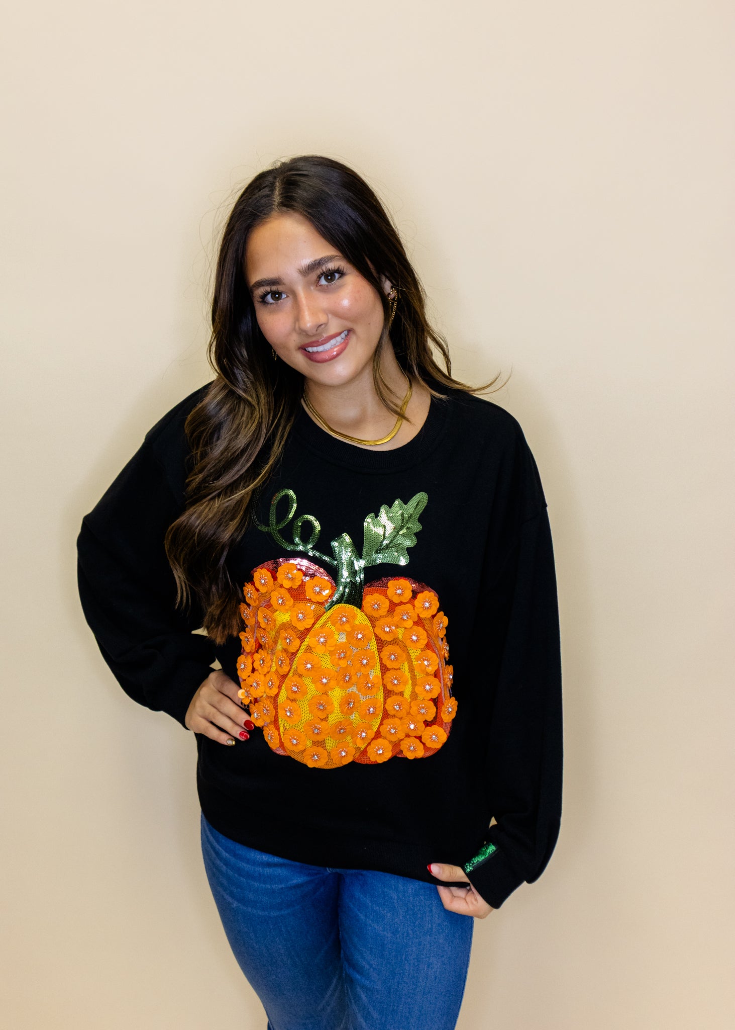 Black & Orange Flower Sequin Pumpkin Sweatshirt
