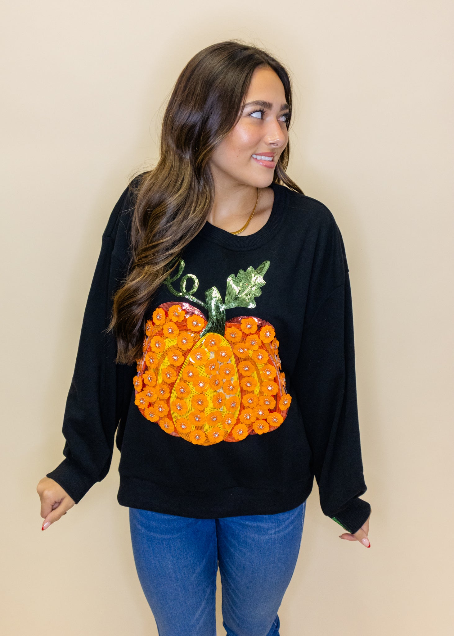 Black & Orange Flower Sequin Pumpkin Sweatshirt
