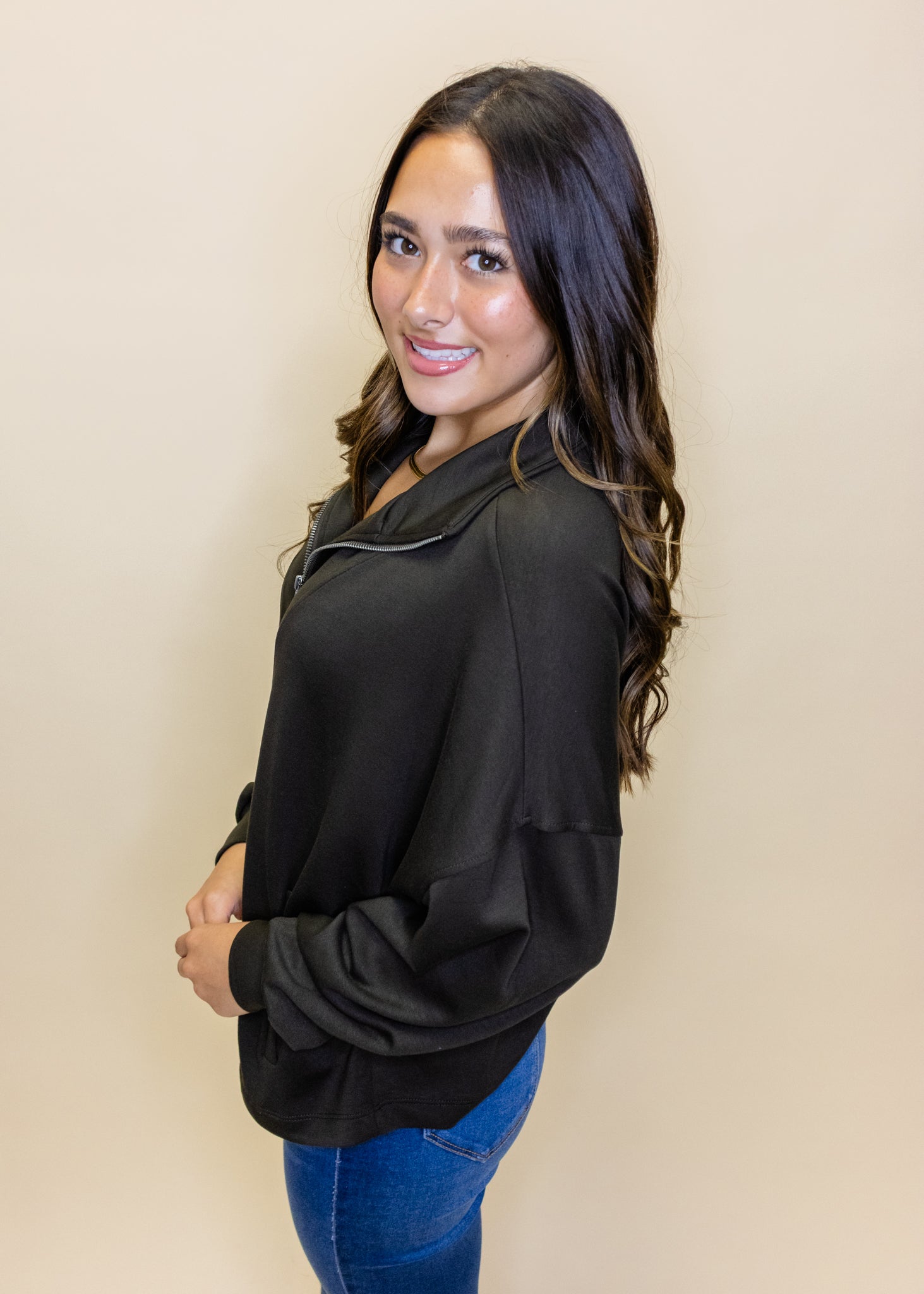 Brown High Neck Zipper Jacket