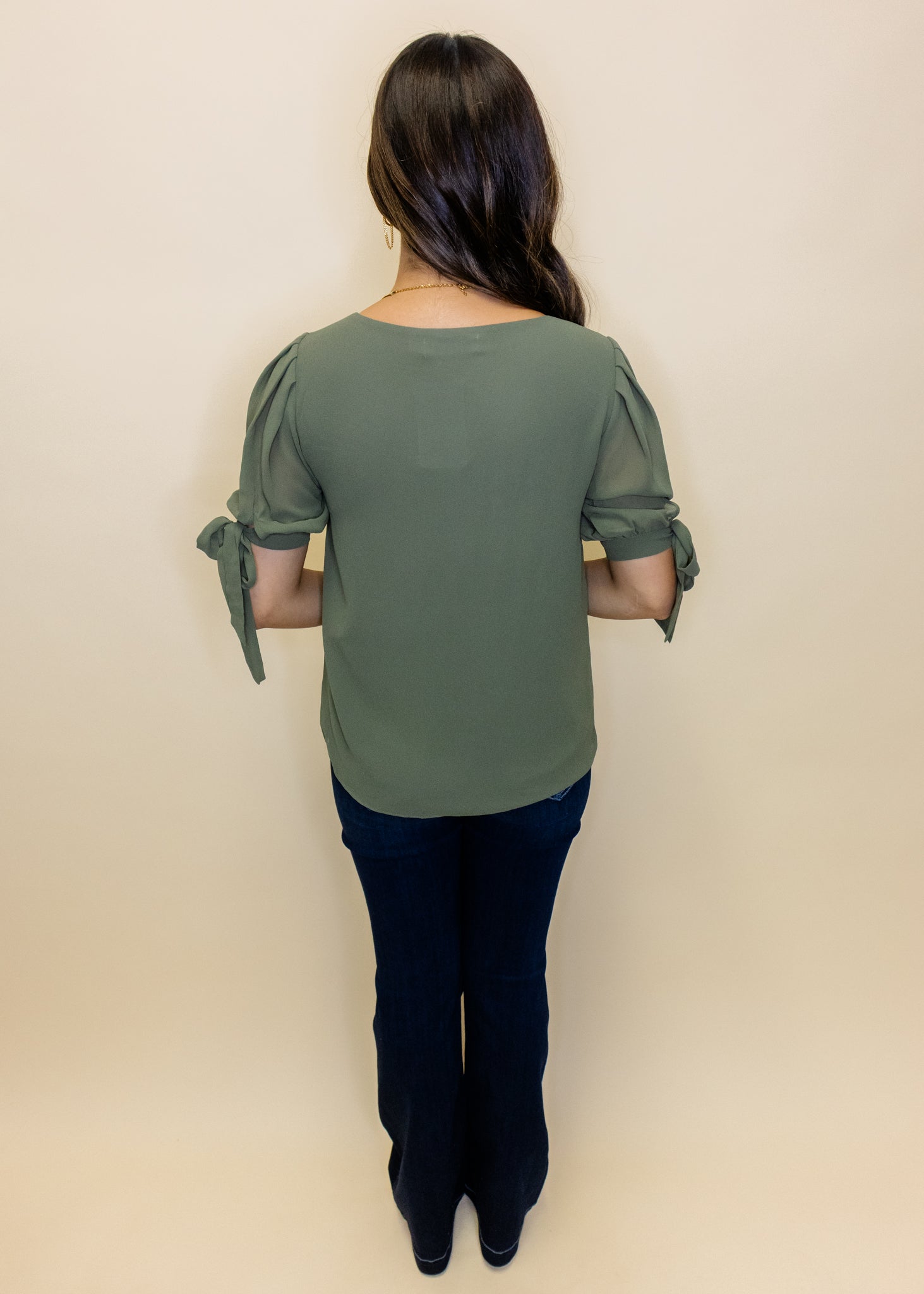 Olive Short Sleeve Chiffon Blouse