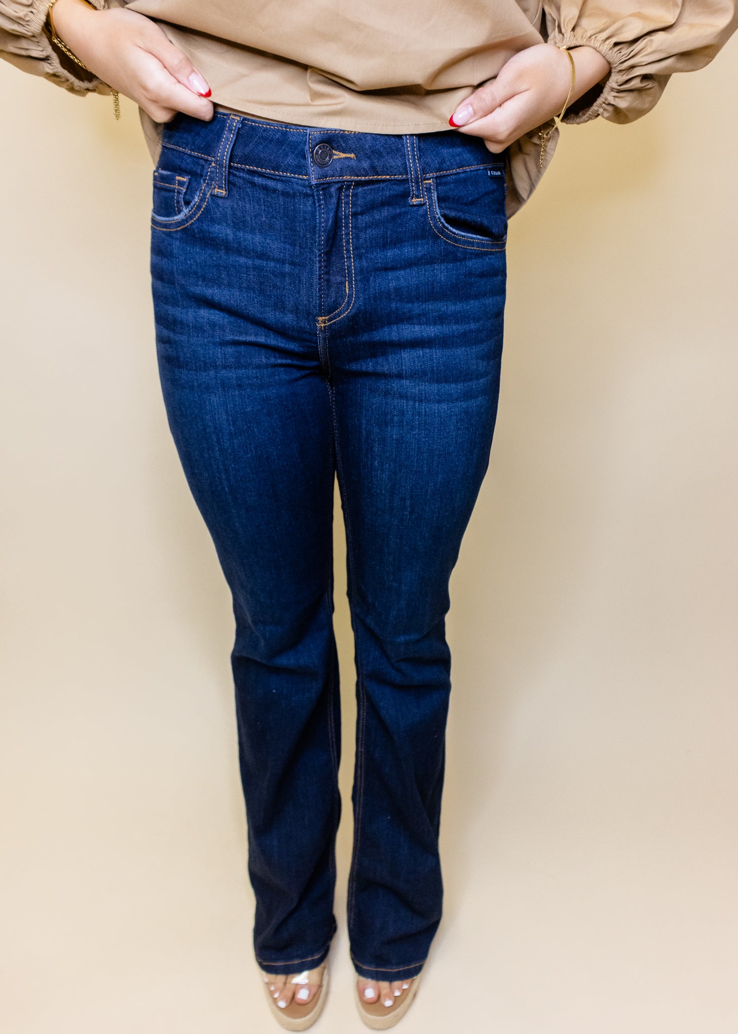 Mid Rise Dark Flare Jeans