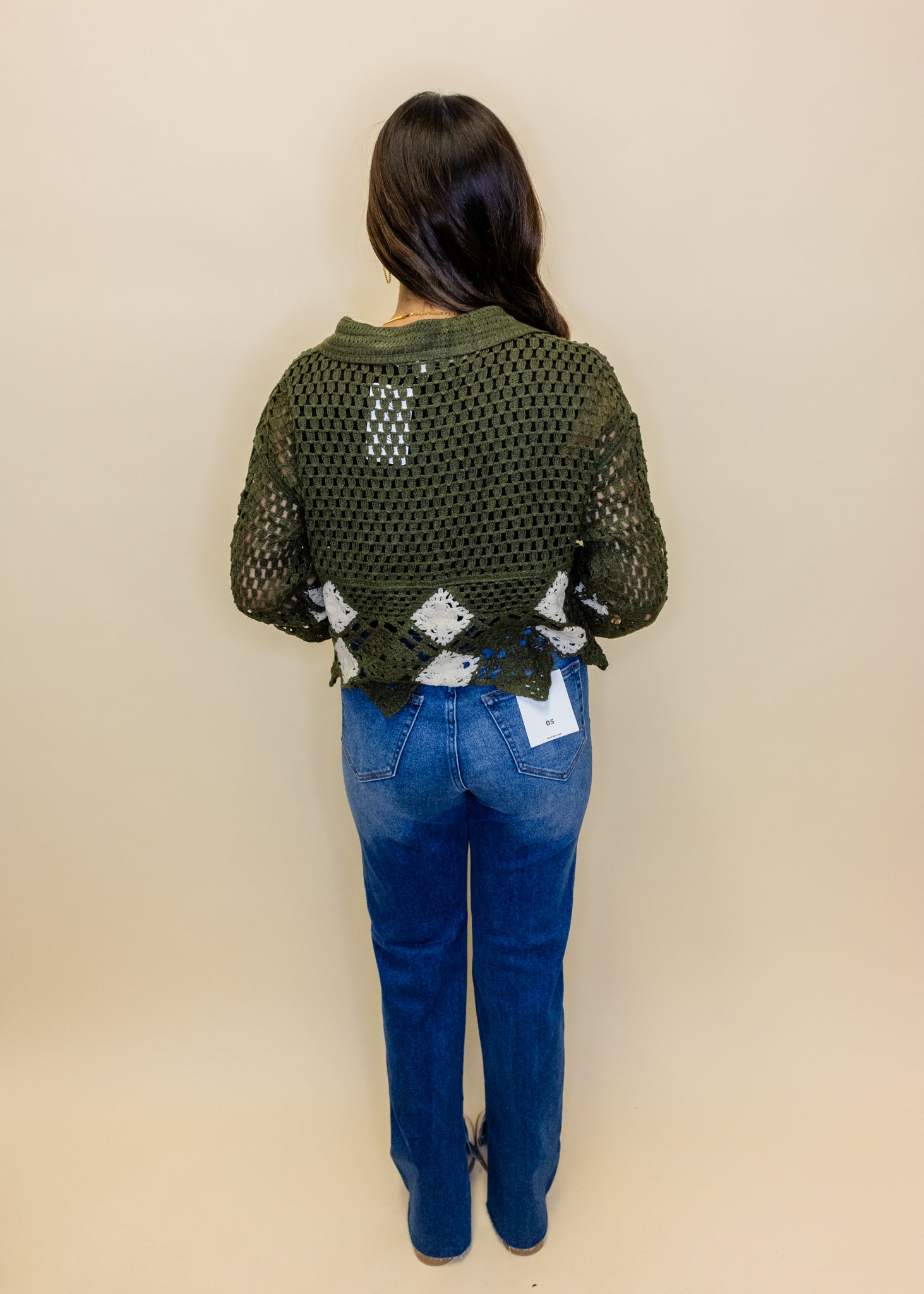 Olive Crochet Long Sleeve Sweater