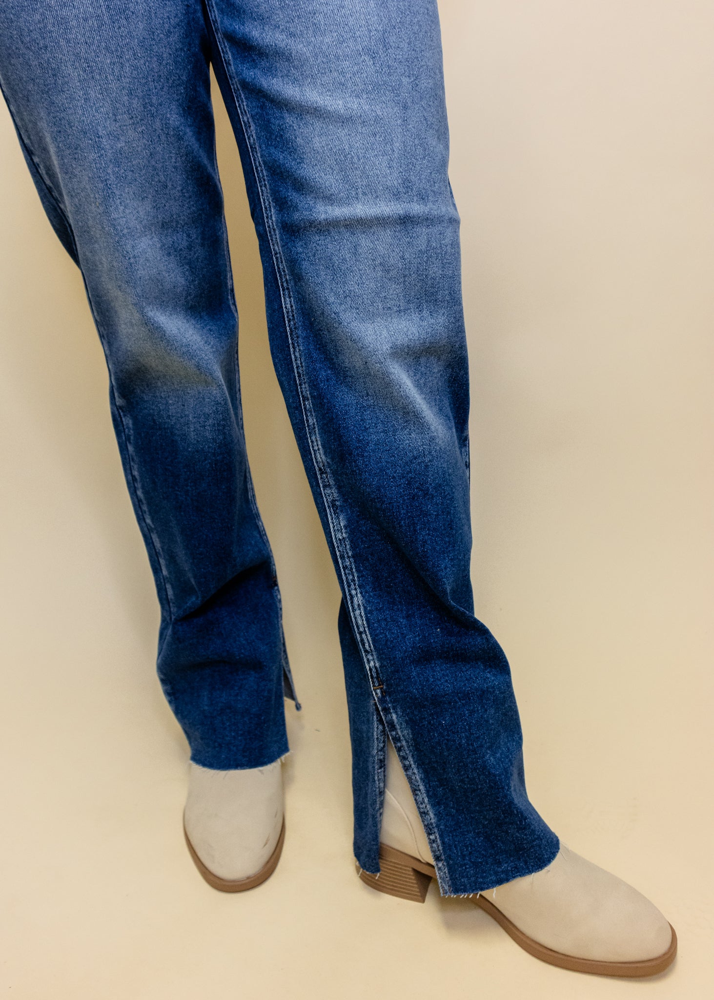 High Rise Straight Slit Jeans