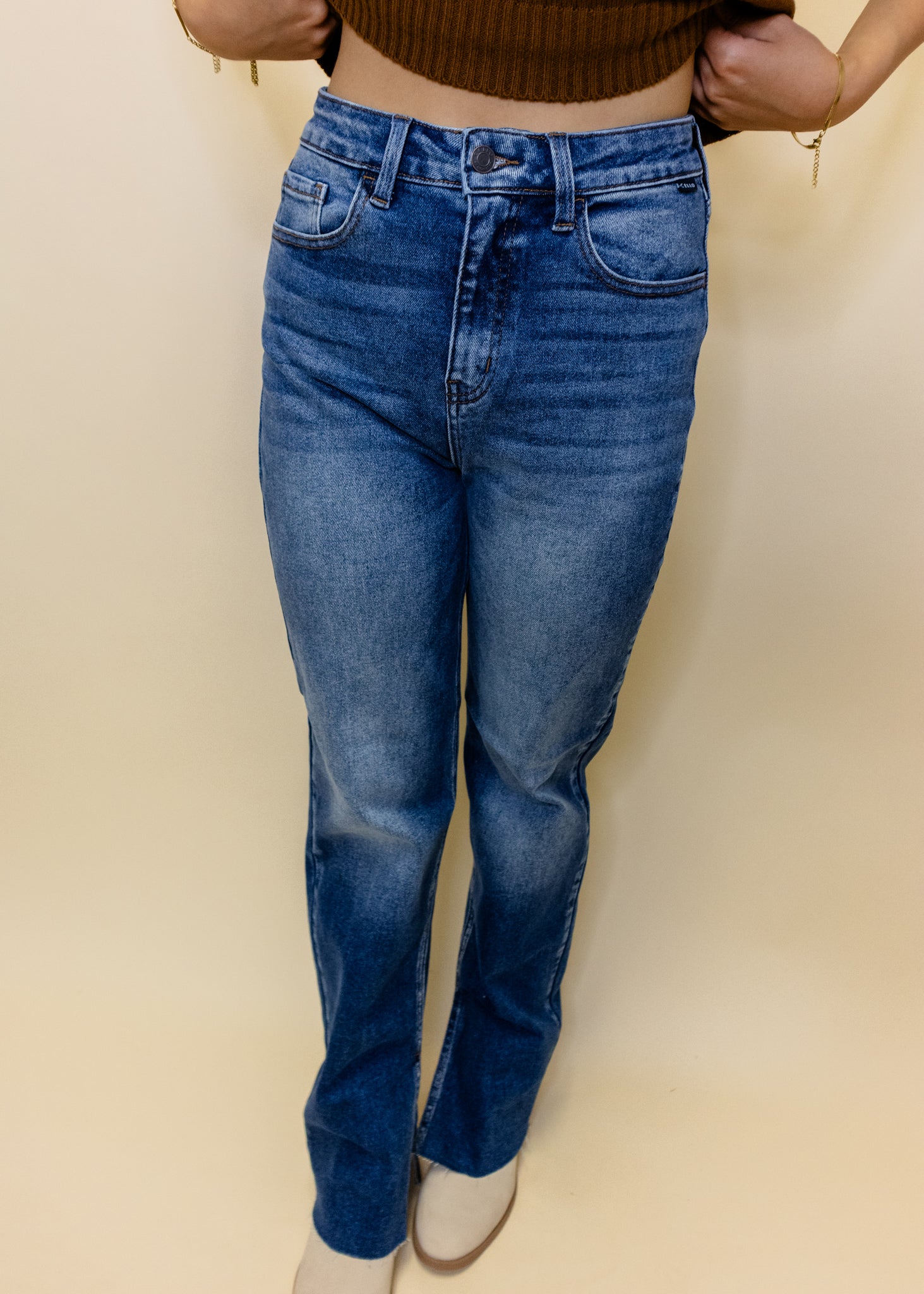 High Rise Straight Slit Jeans