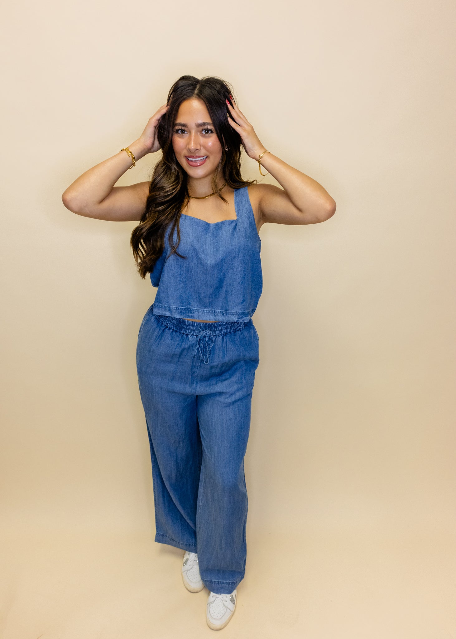 Denim Crop Top Pant Set
