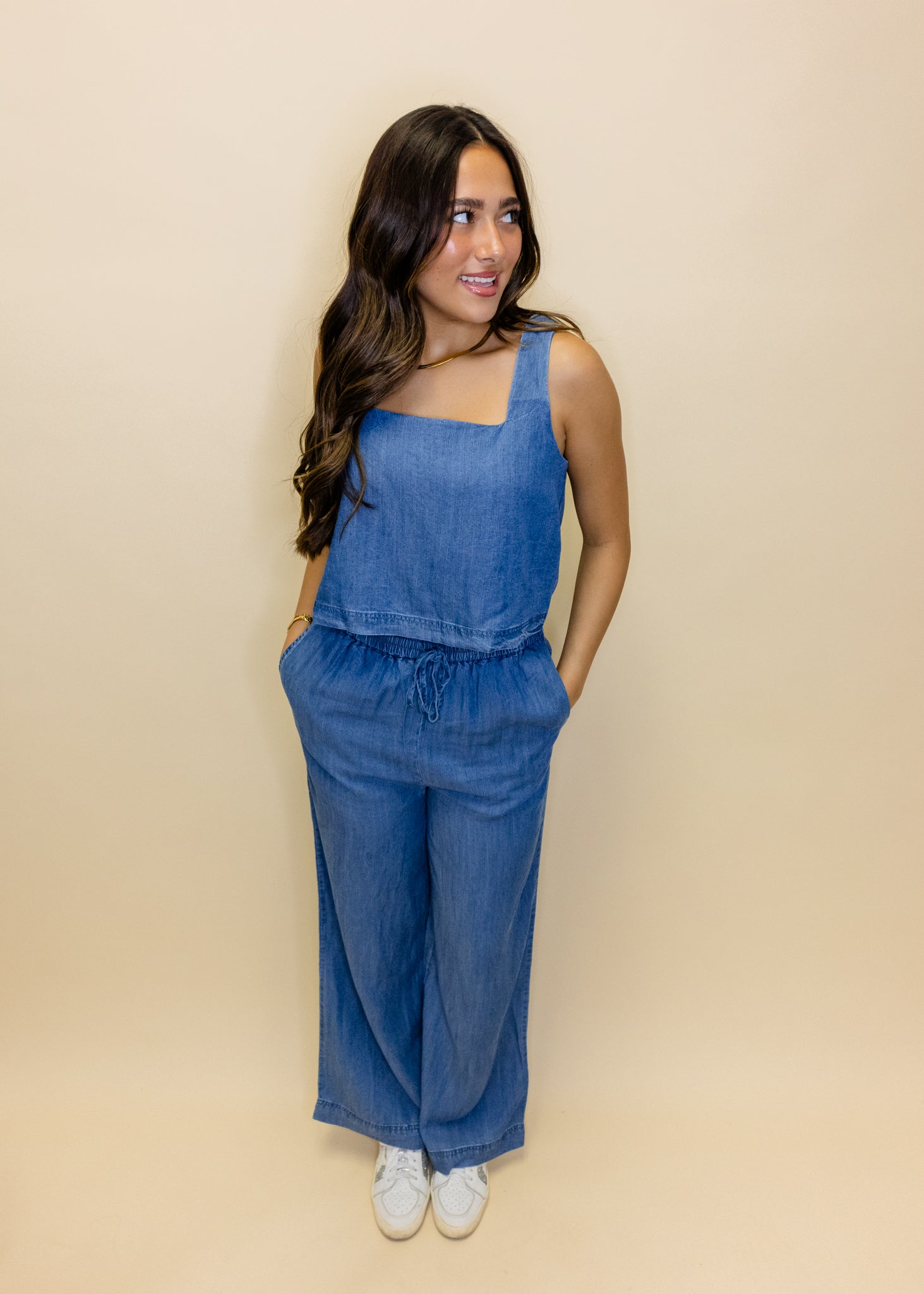 Denim Crop Top Pant Set