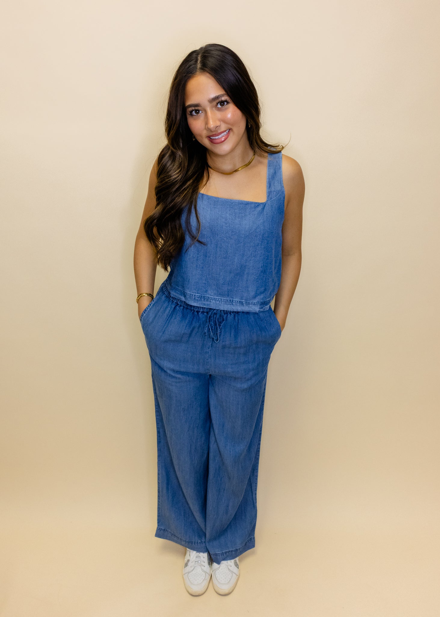 Denim Crop Top Pant Set