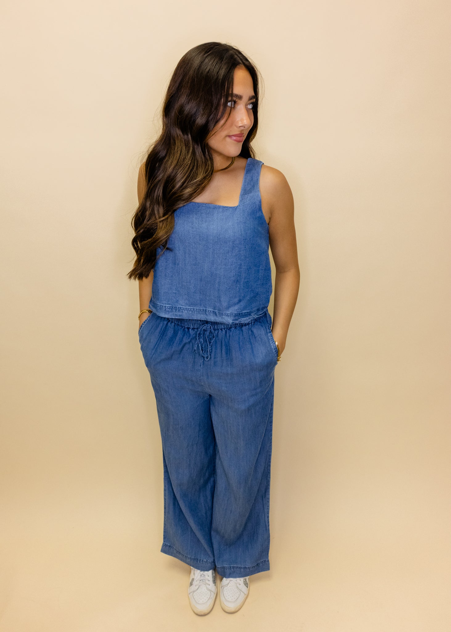 Denim Crop Top Pant Set