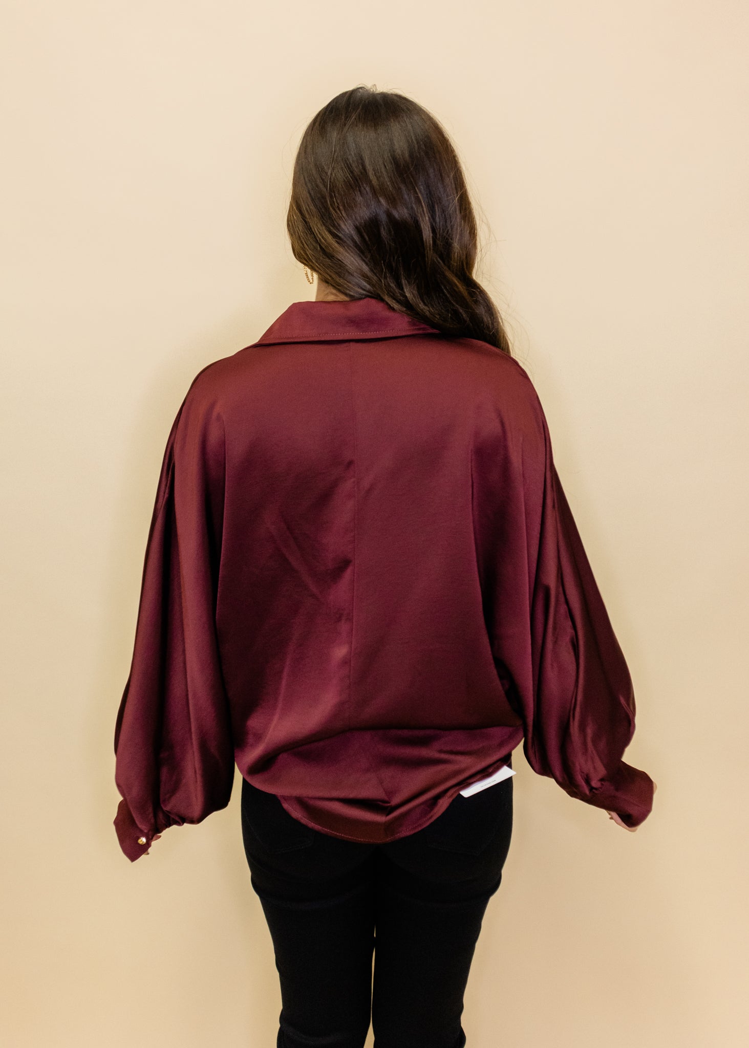 Maroon Satin Button Up Top