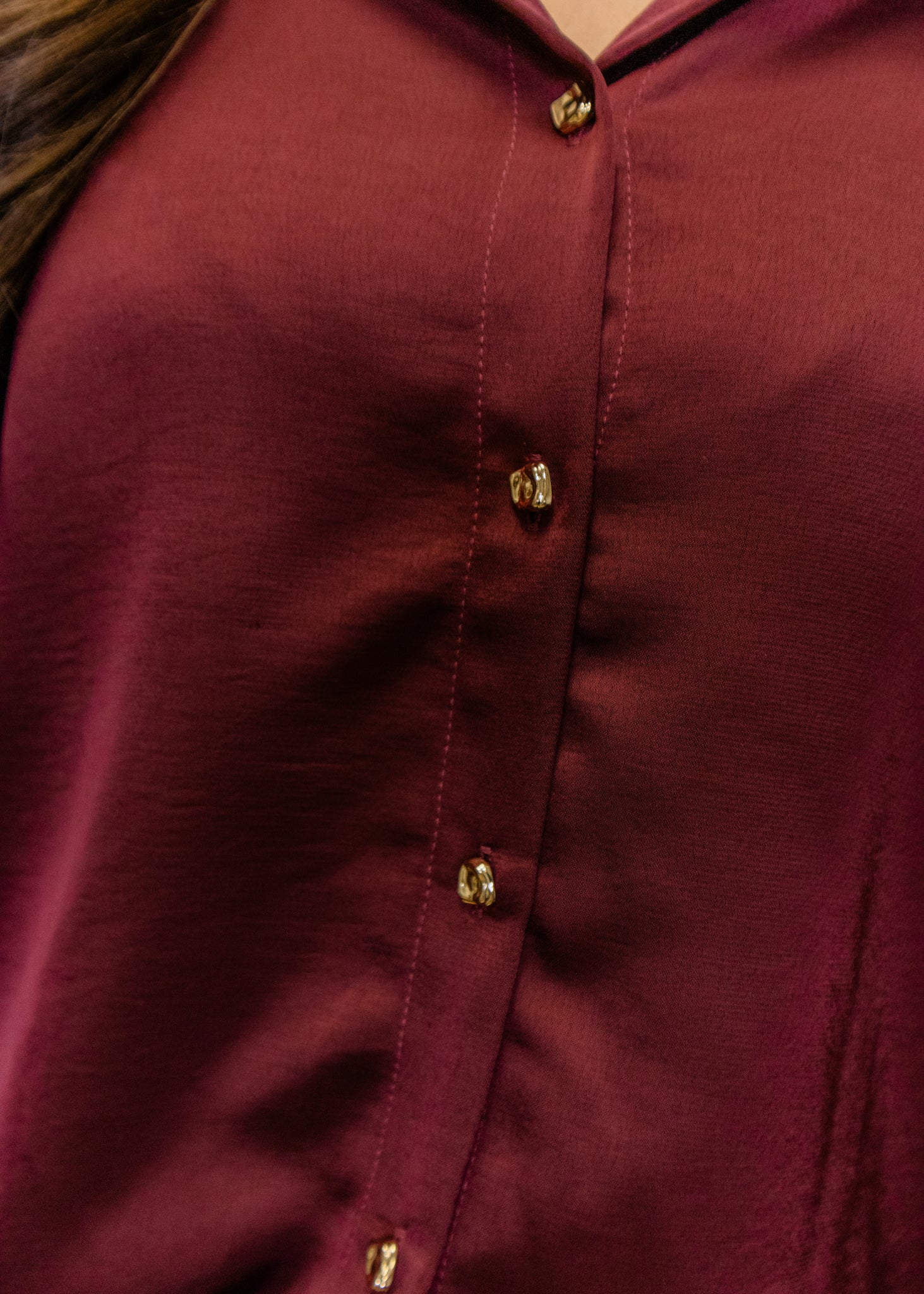 Maroon Satin Button Up Top