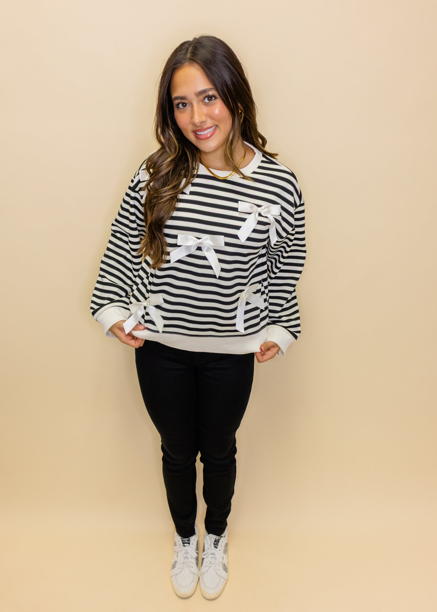 Black Stripe Bow Sweater