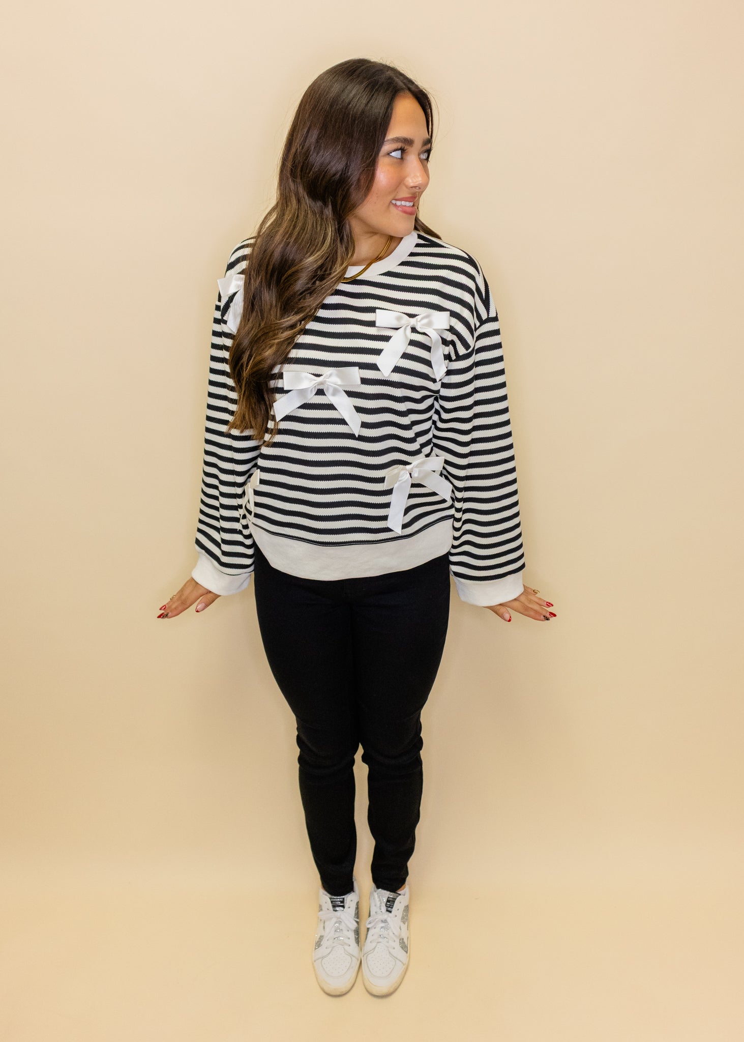 Black Stripe Bow Sweater