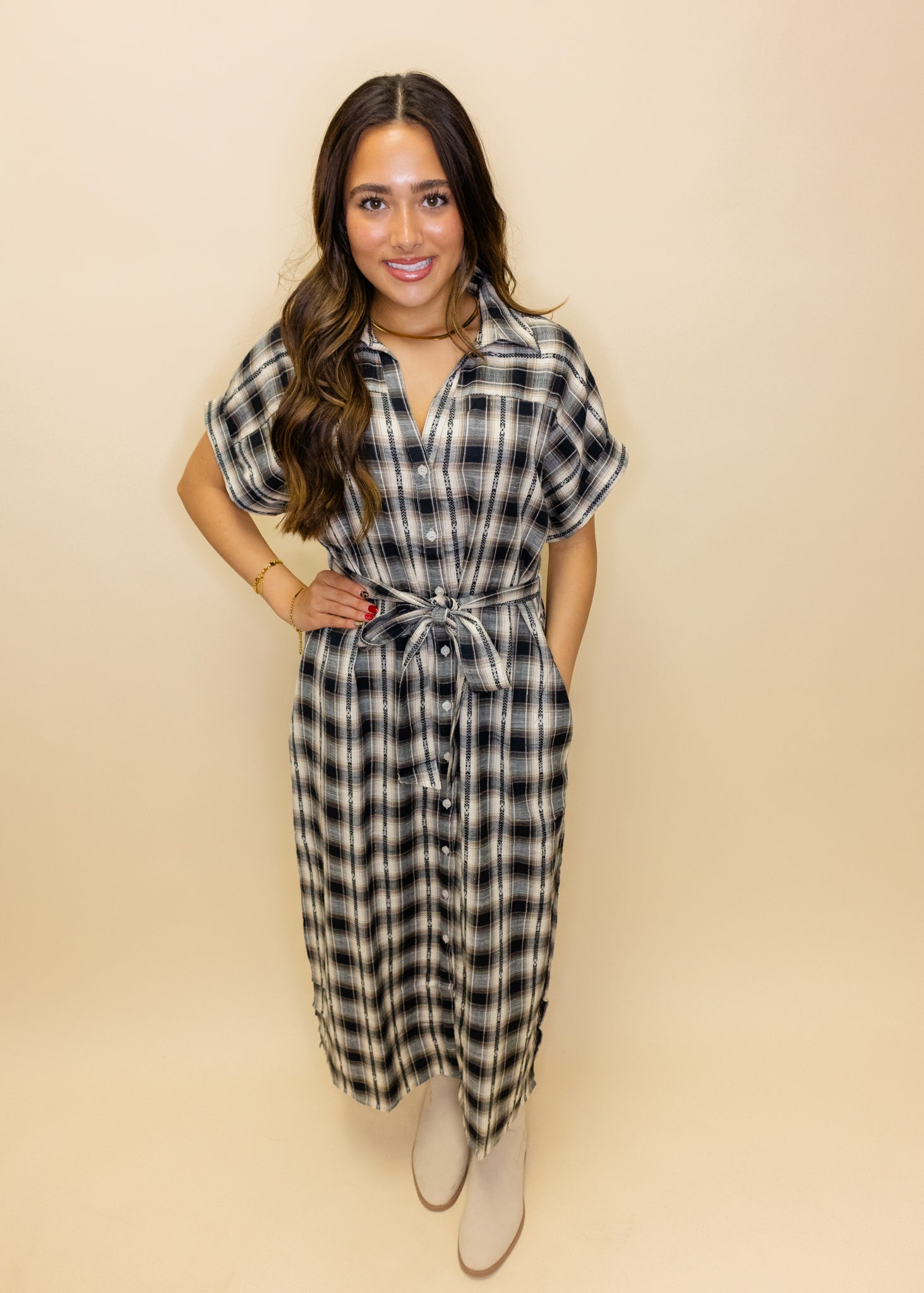 Plaid Button Up Midi Dress
