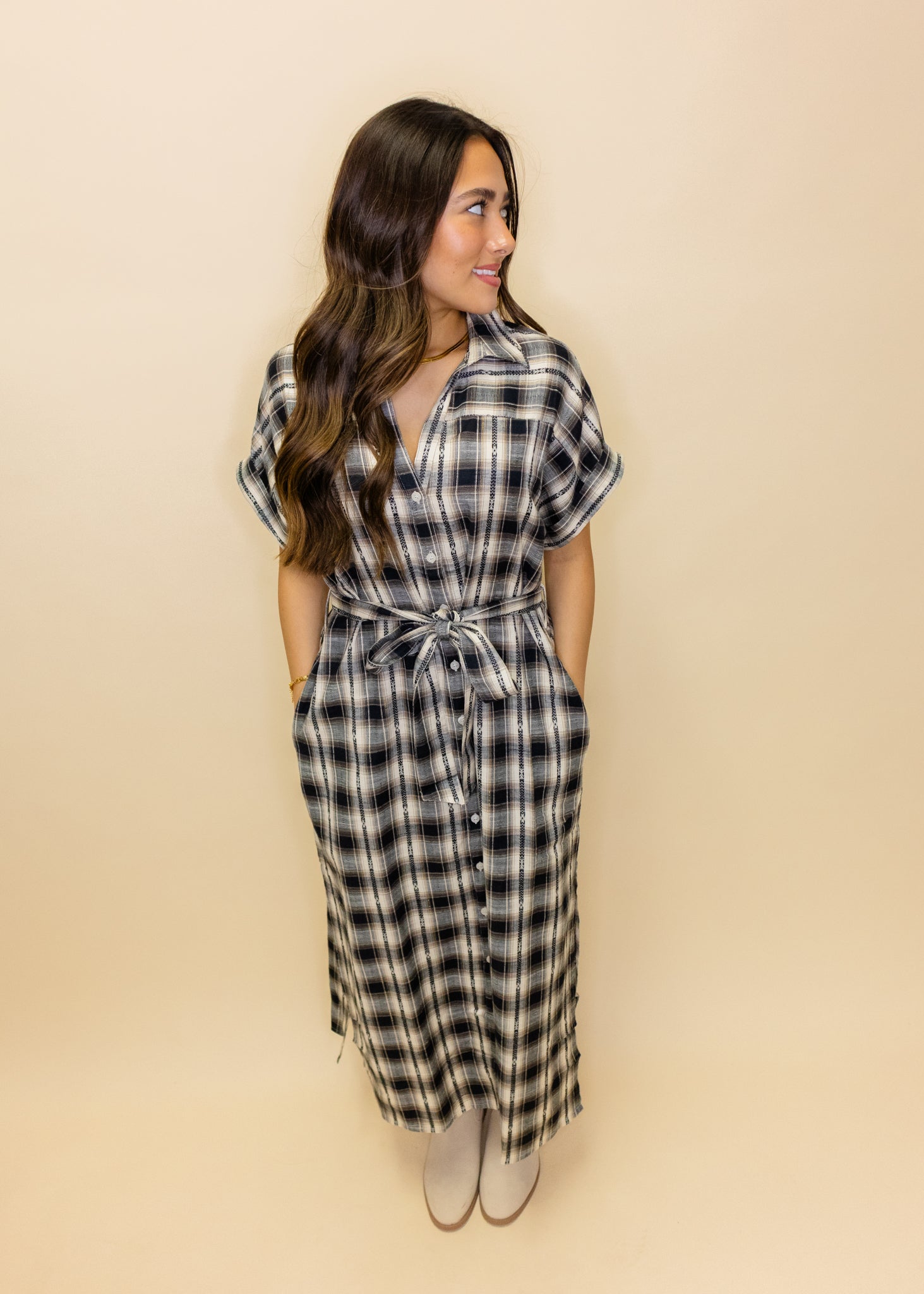Plaid Button Up Midi Dress