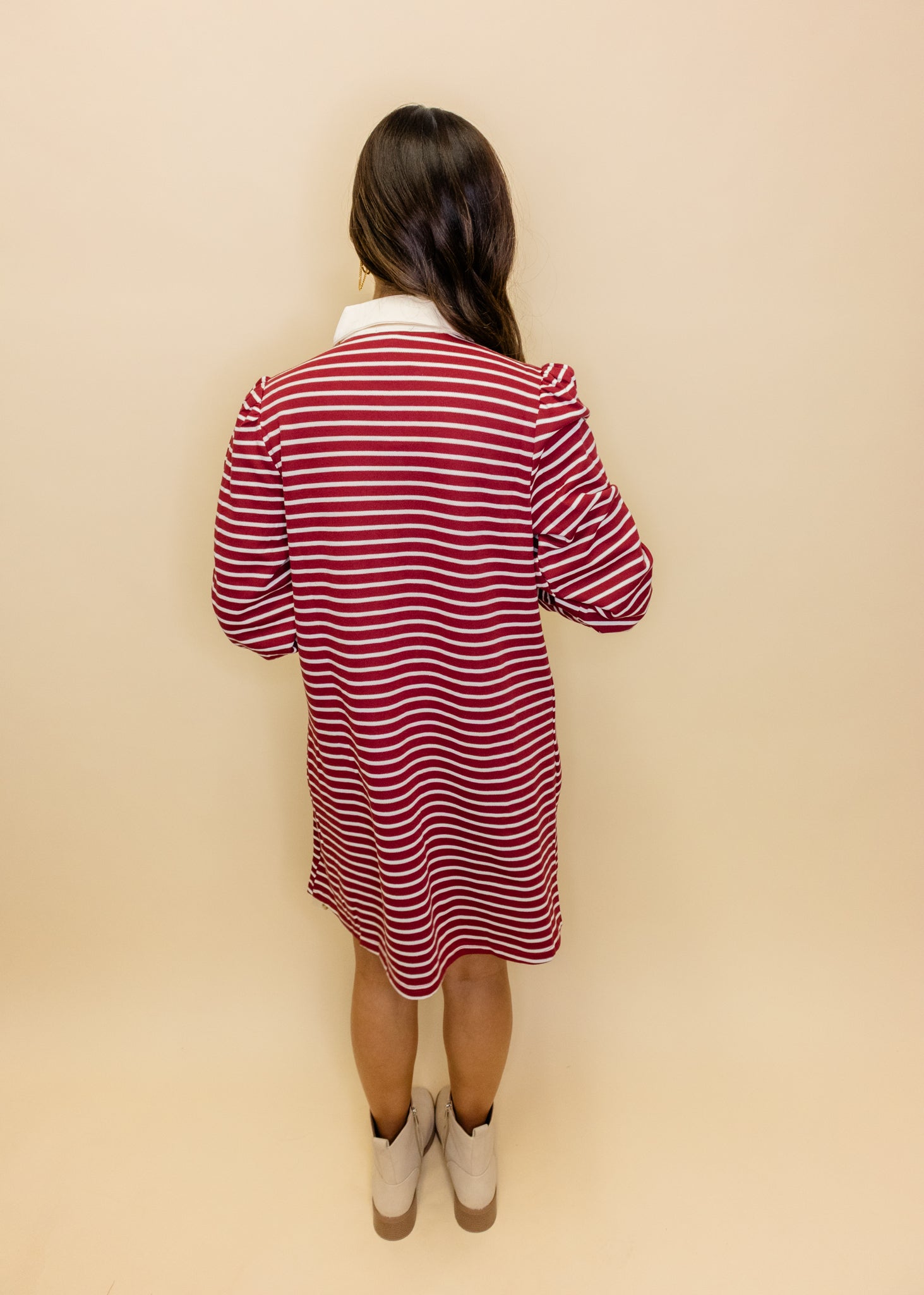 Burgundy Stripe Button Pocket Dress