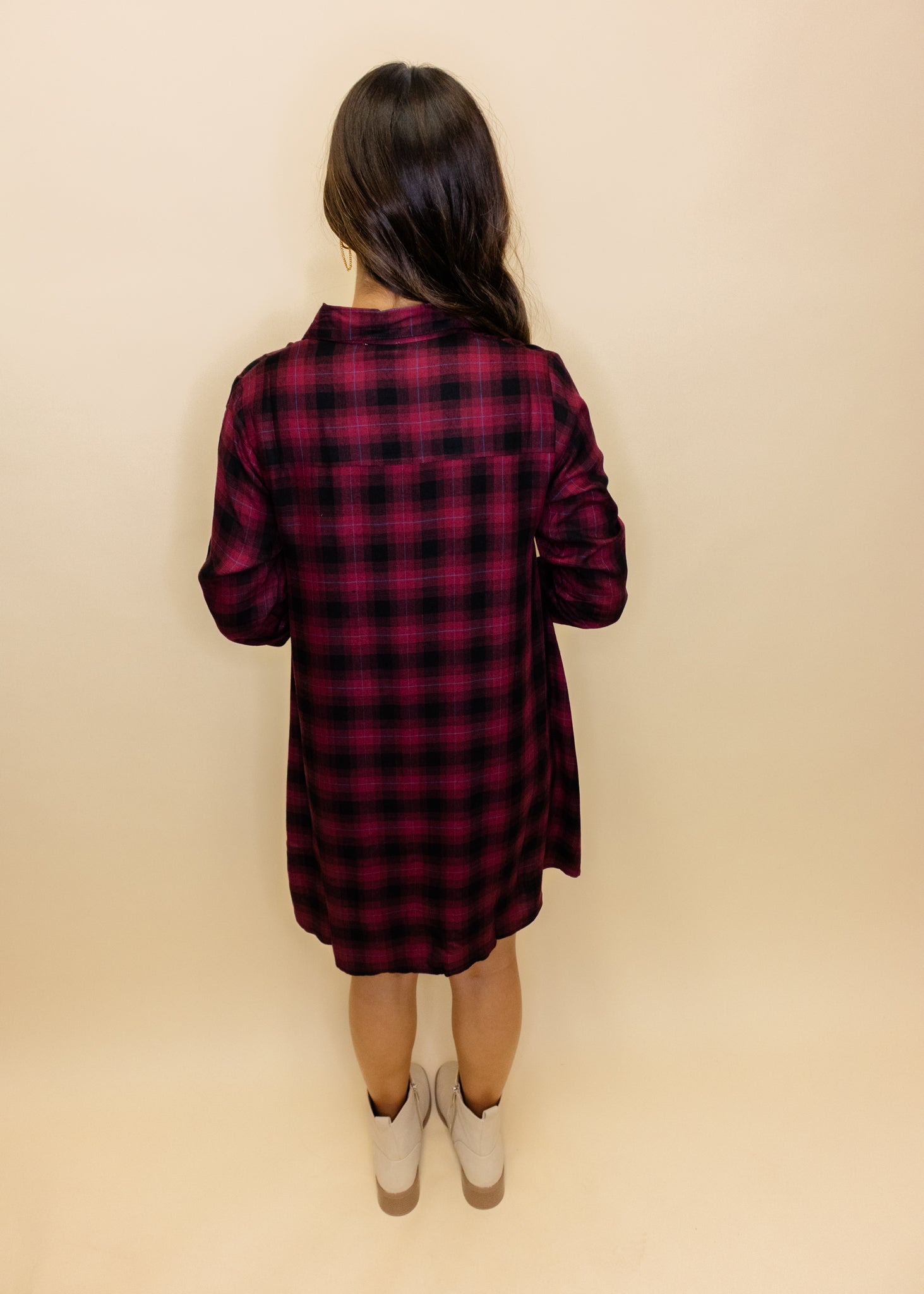 Maroon Plaid Pocket Dress