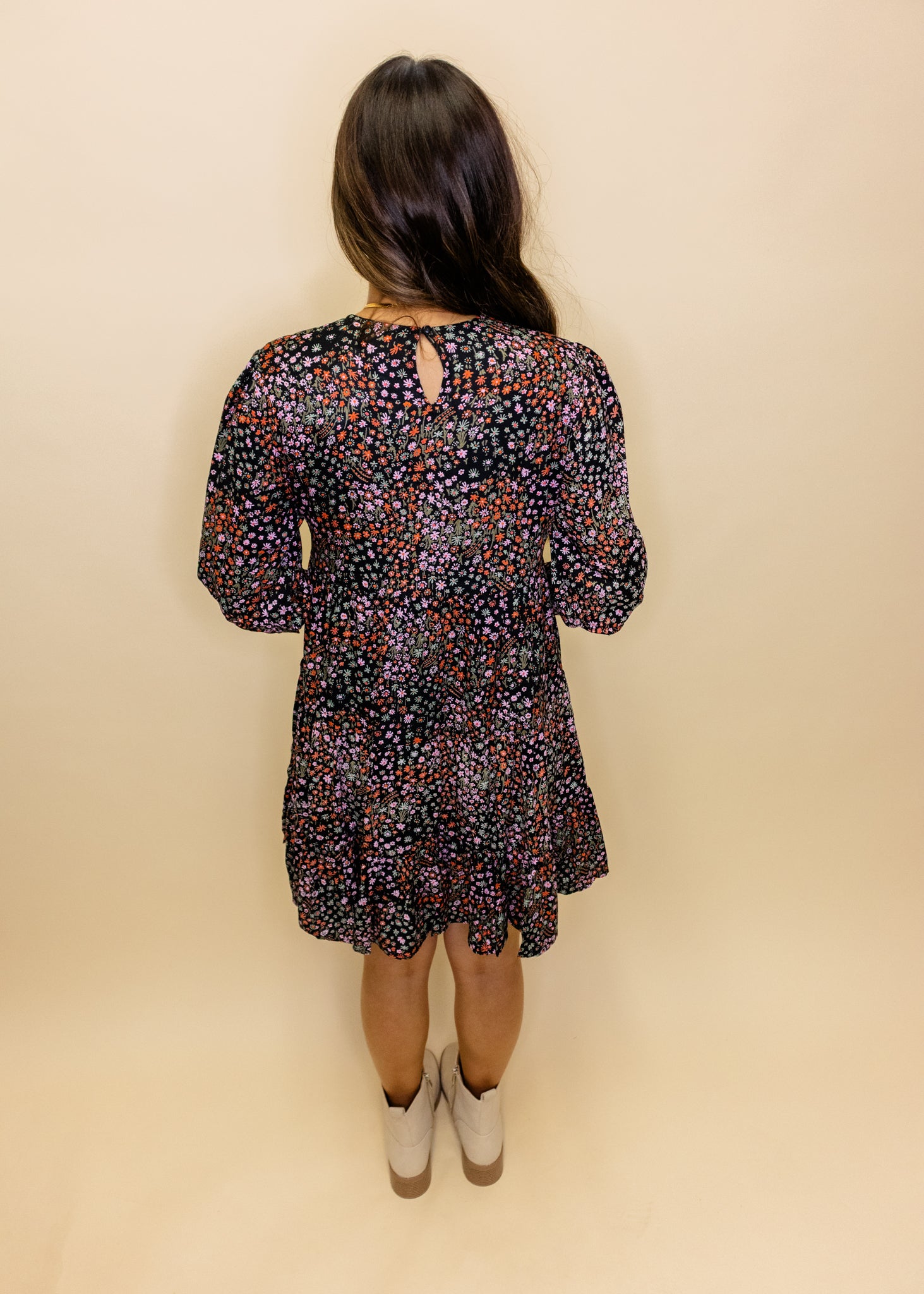 Black Floral Tiered Dress