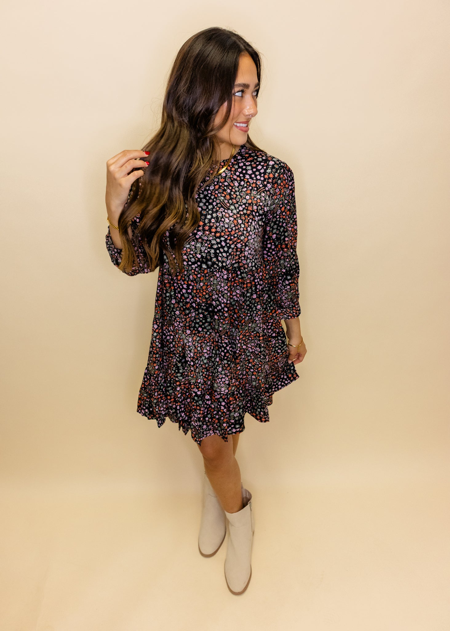 Black Floral Tiered Dress