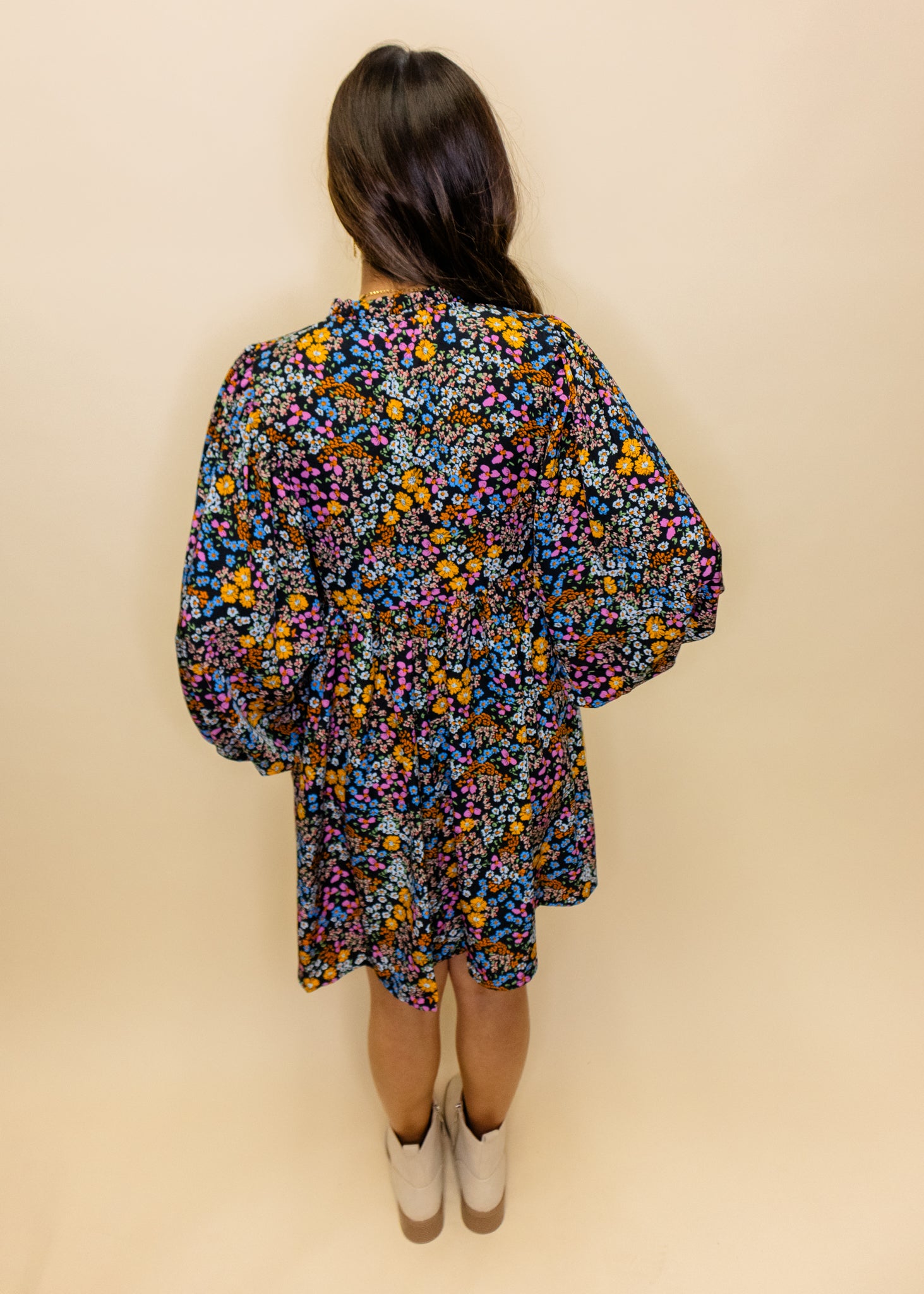 Black Floral Long Sleeve Dress