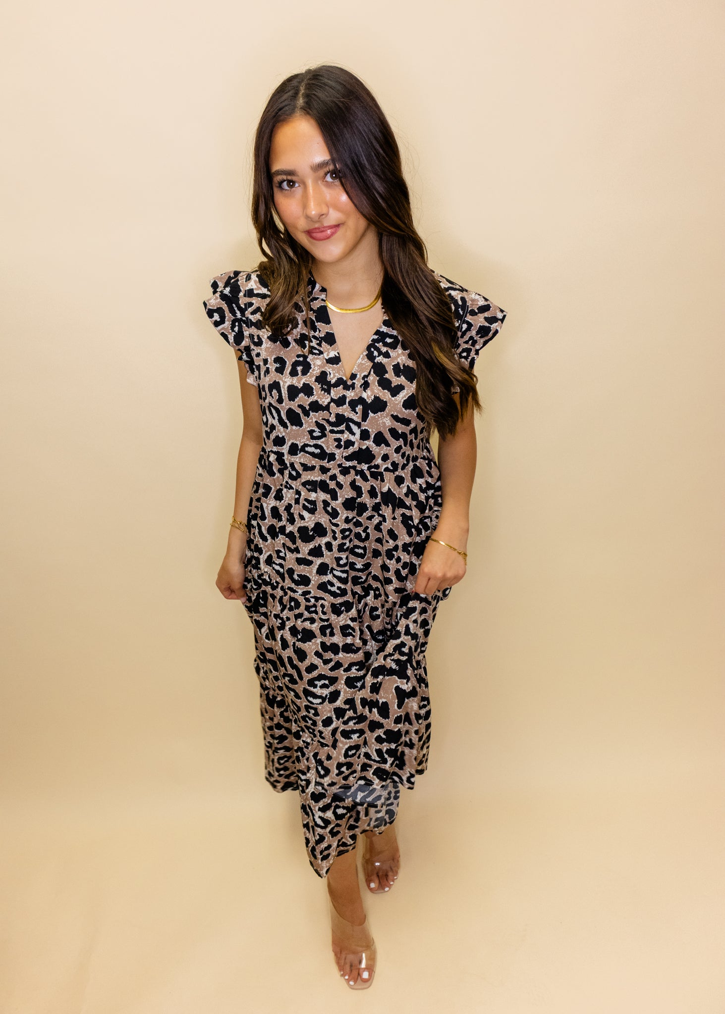 Leopard Print Tiered Midi Dress