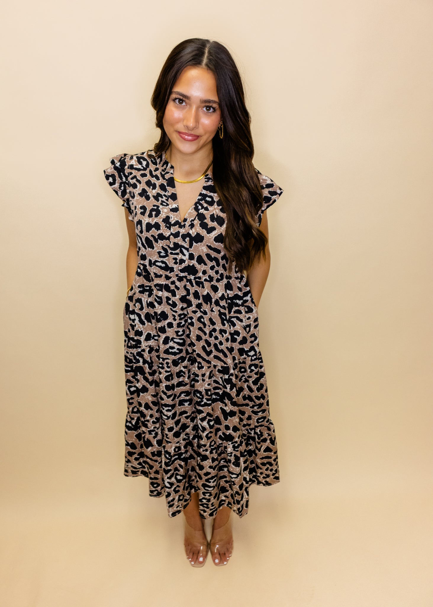 Leopard Print Tiered Midi Dress