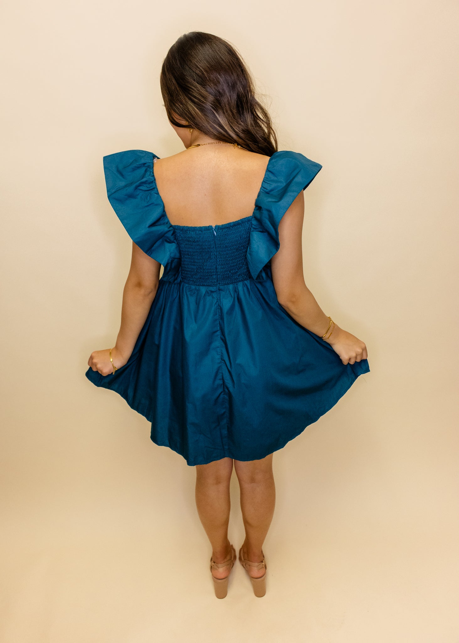 Teal Ruffled Smocked Dress