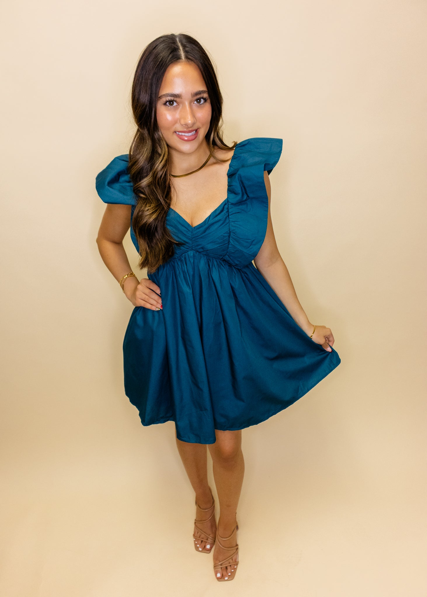 Teal Ruffled Smocked Dress