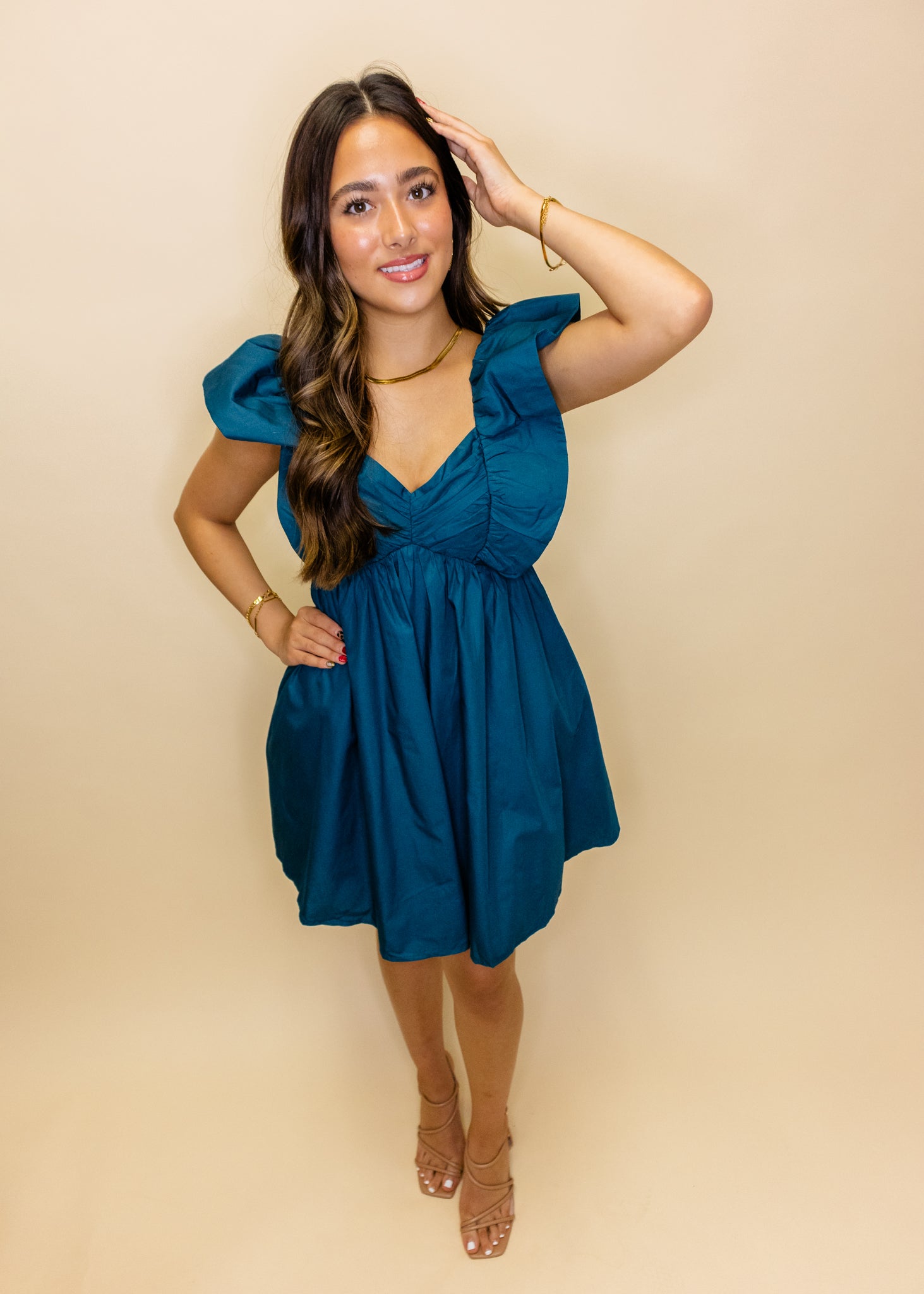 Teal Ruffled Smocked Dress