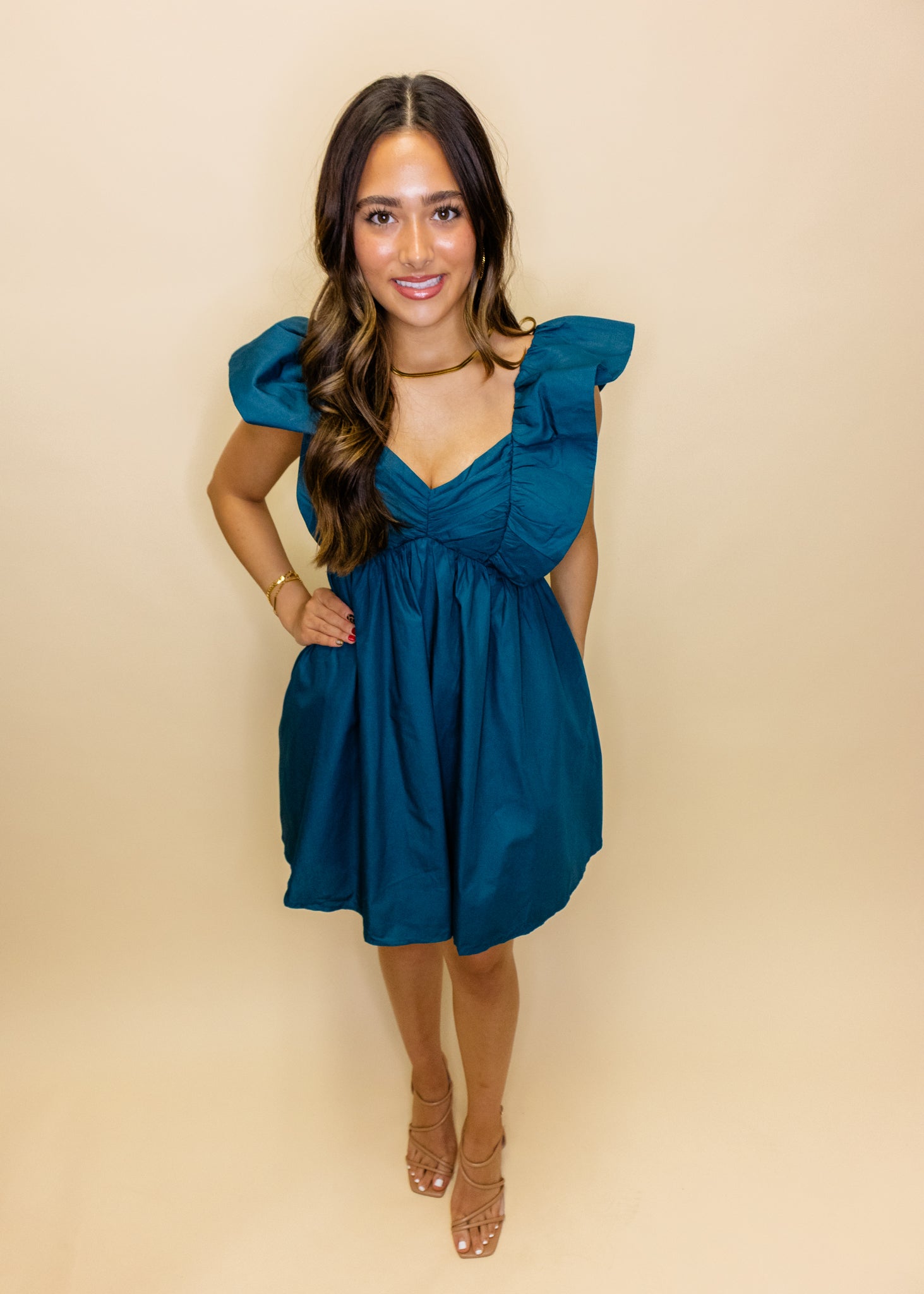 Teal Ruffled Smocked Dress
