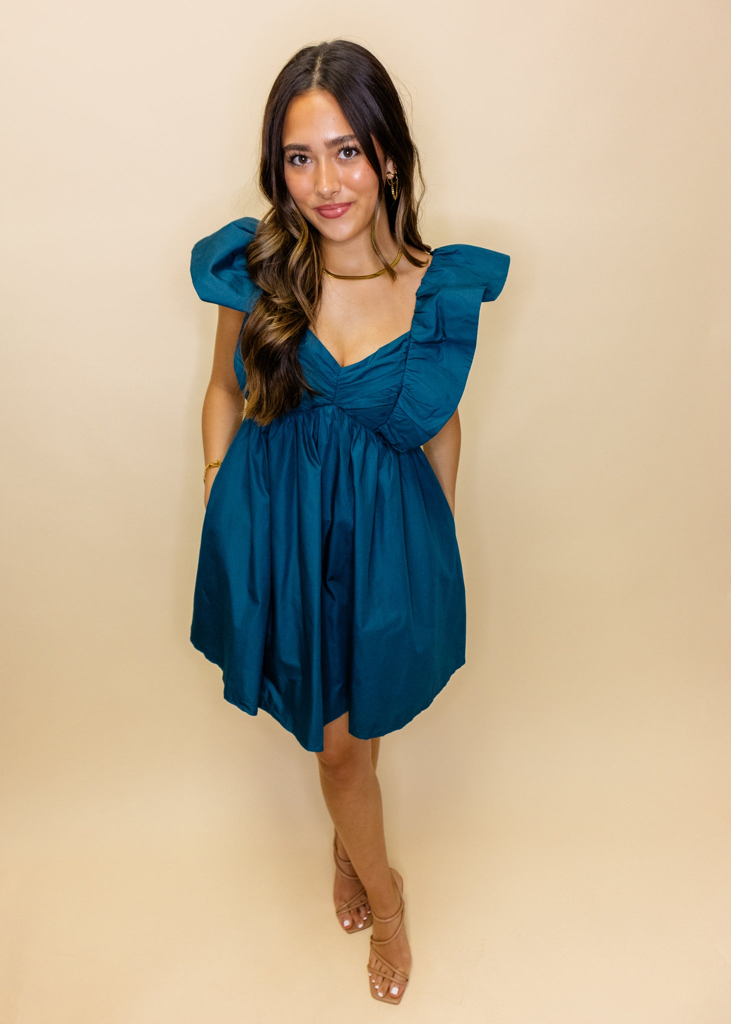 Teal Ruffled Smocked Dress