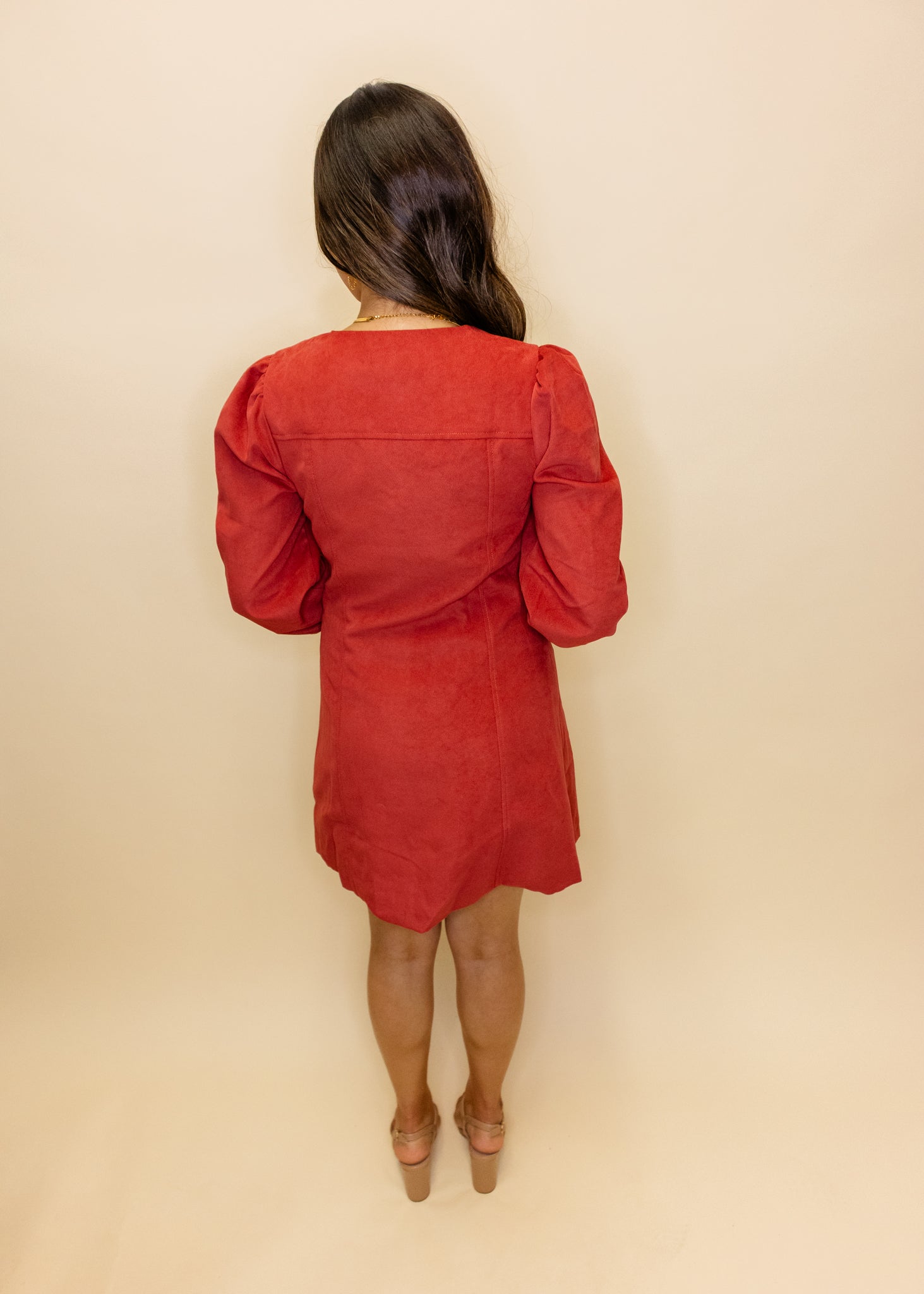 Red Corduroy Long Sleeve Dresse