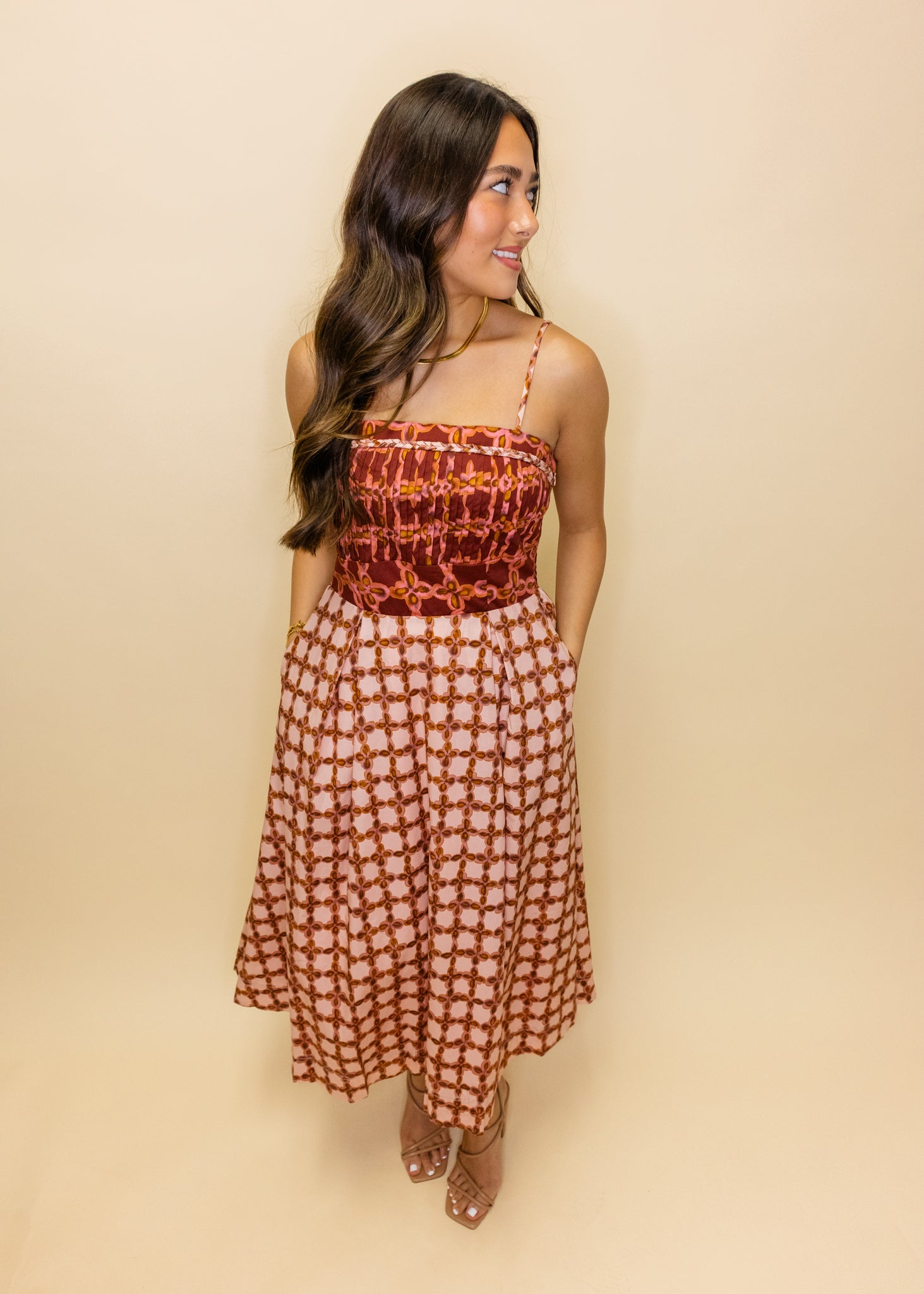 Blush Multi Print Midi Dress