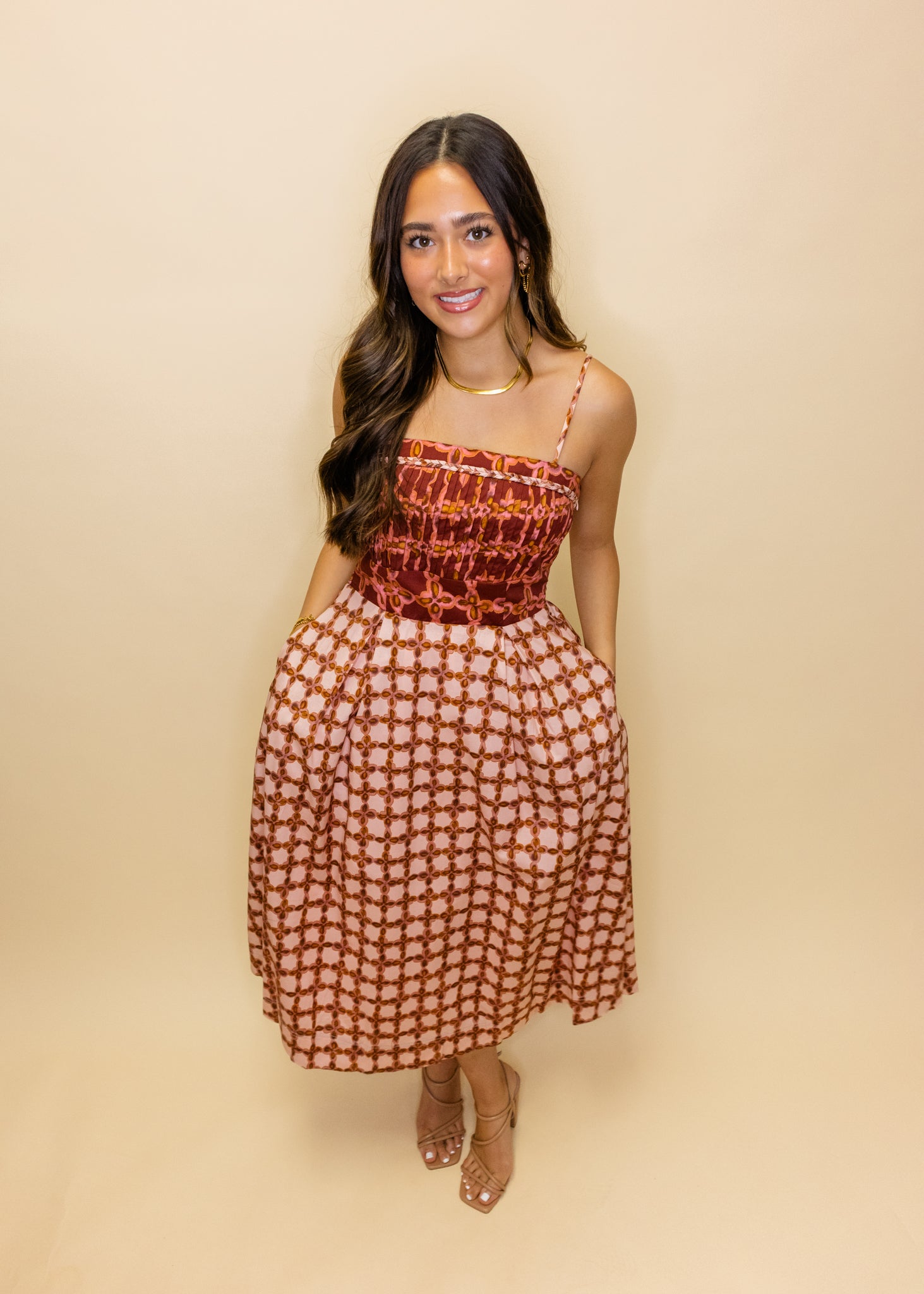 Blush Multi Print Midi Dress