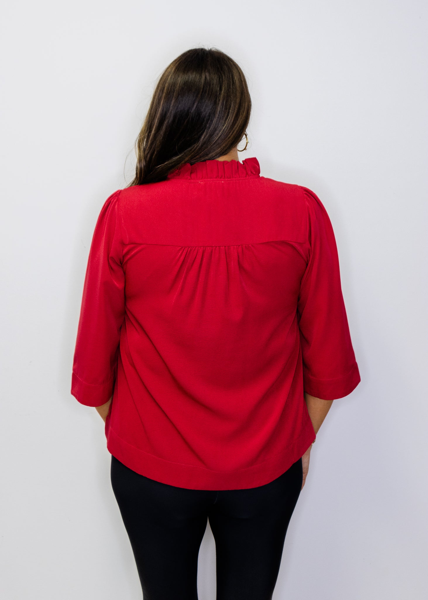 Burgundy Ruffled Neckline Solid Top