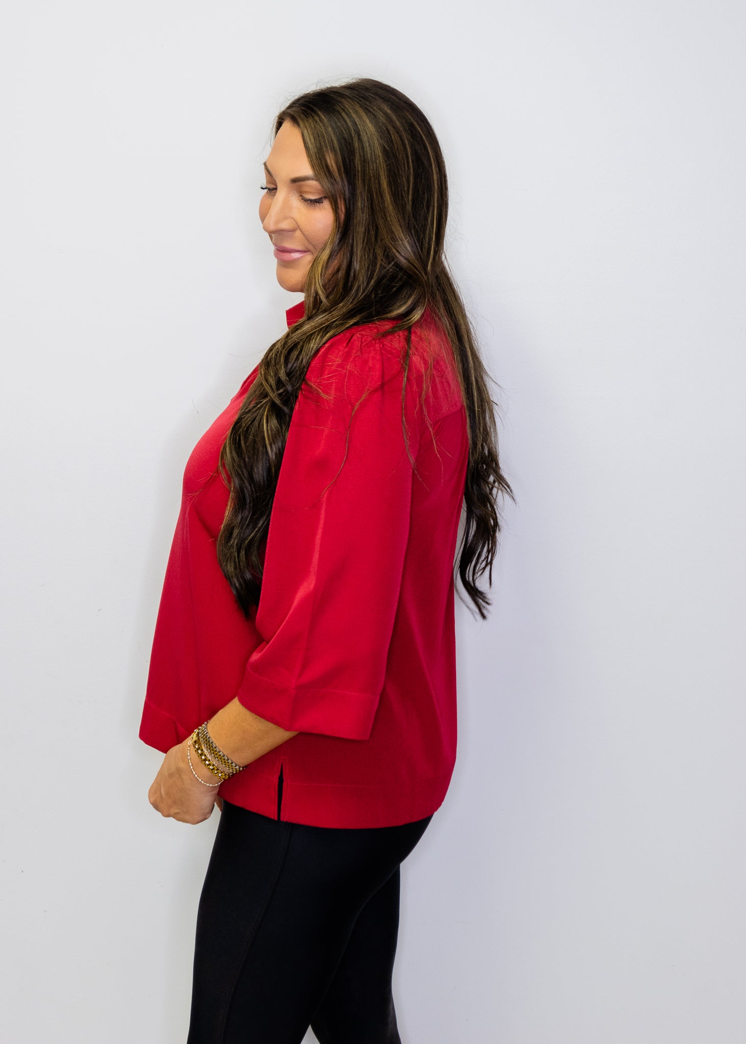 Burgundy Ruffled Neckline Solid Top