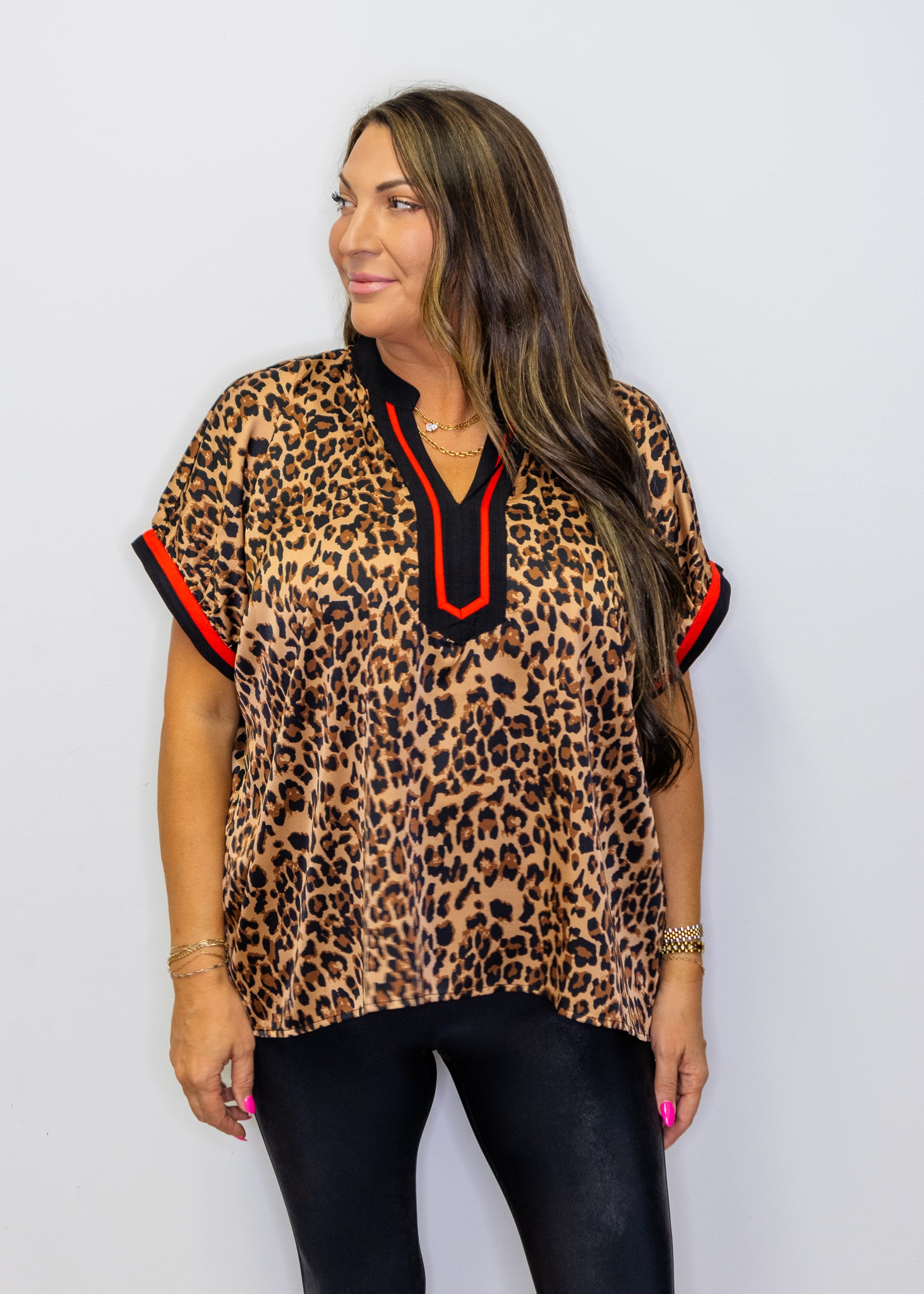 Leopard Red Contrast Top