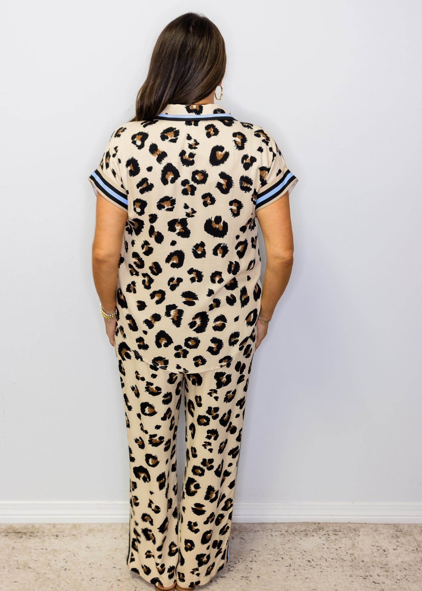 Leopard Blue Band Accent Top