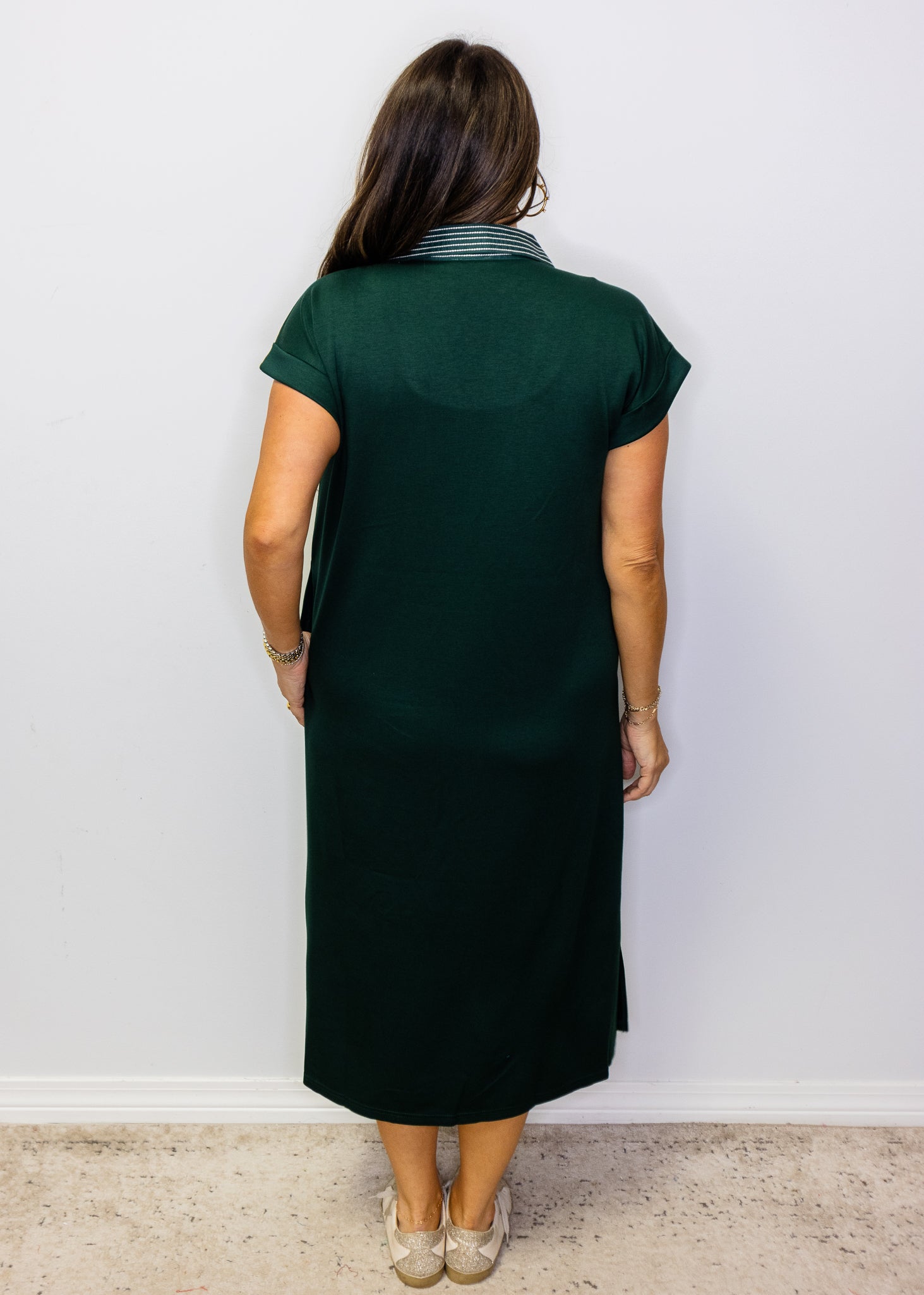 Hunter Green Stitch Detail Midi Dress
