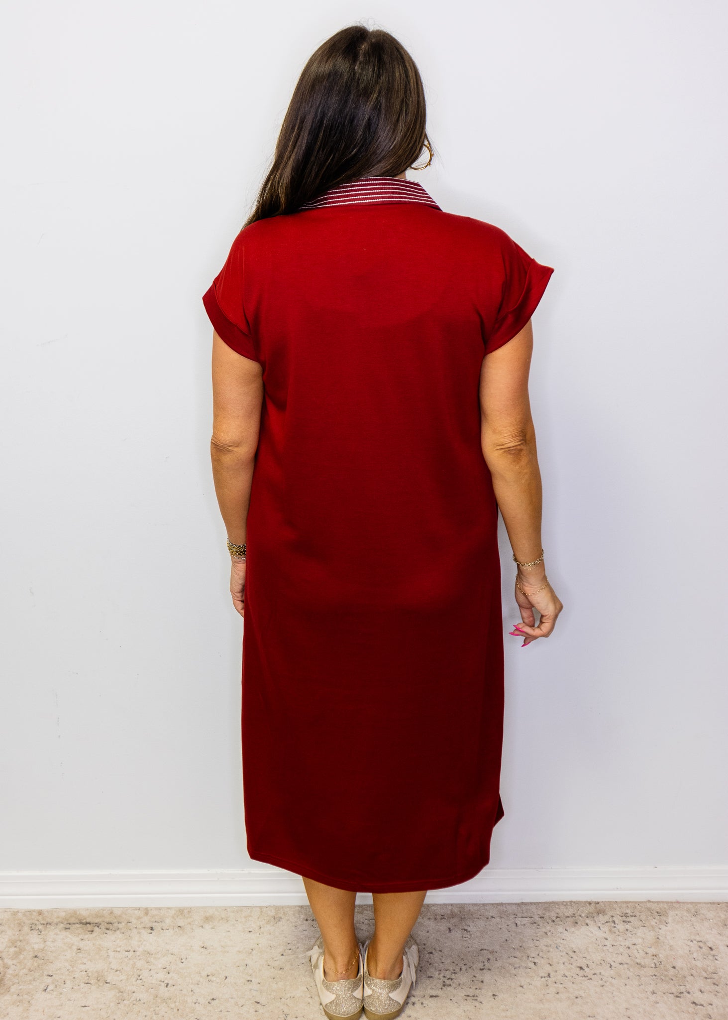 Burgundy Stitch Detail Midi Dress