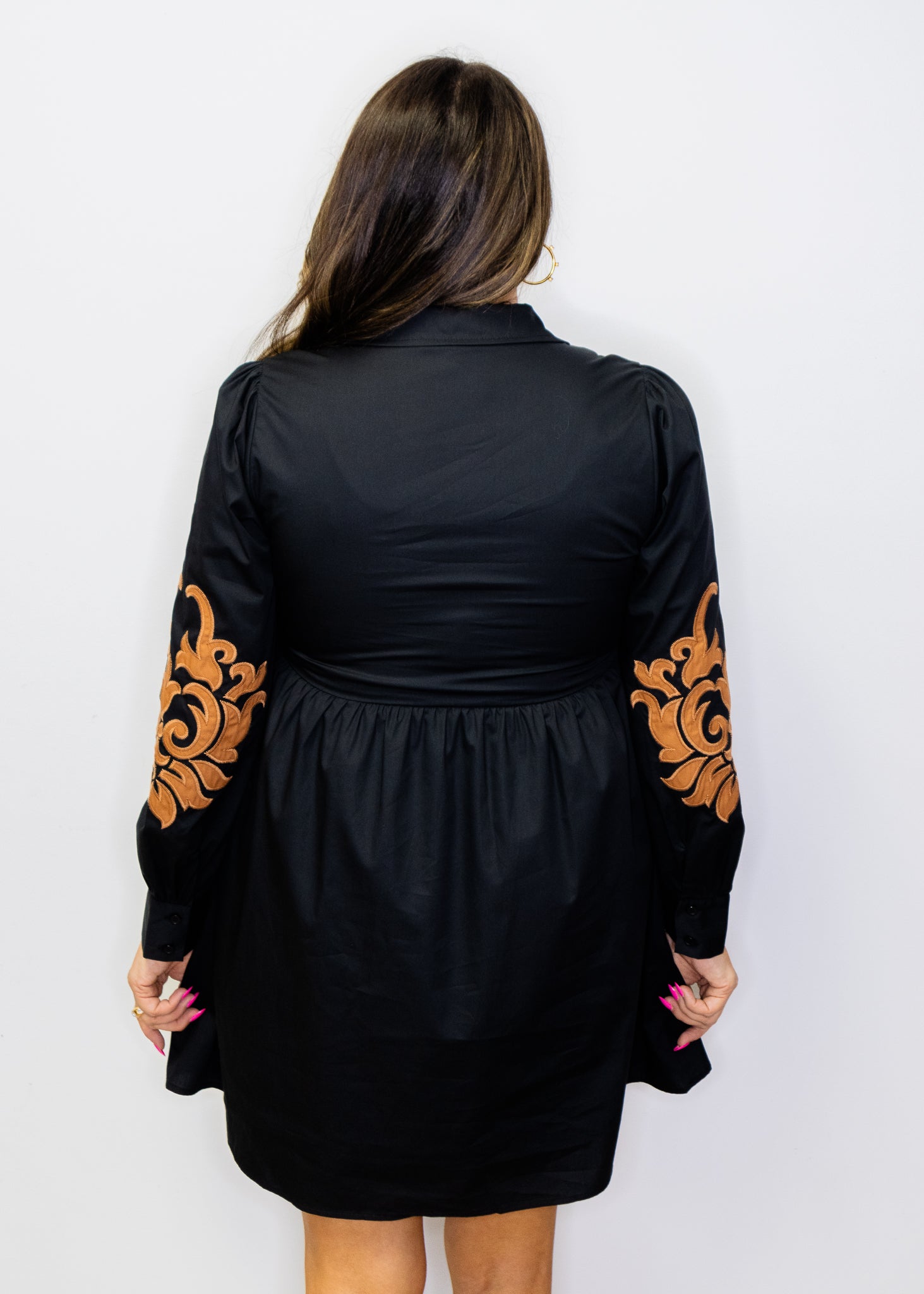 Black Long Sleeve Baroque Applique Dress
