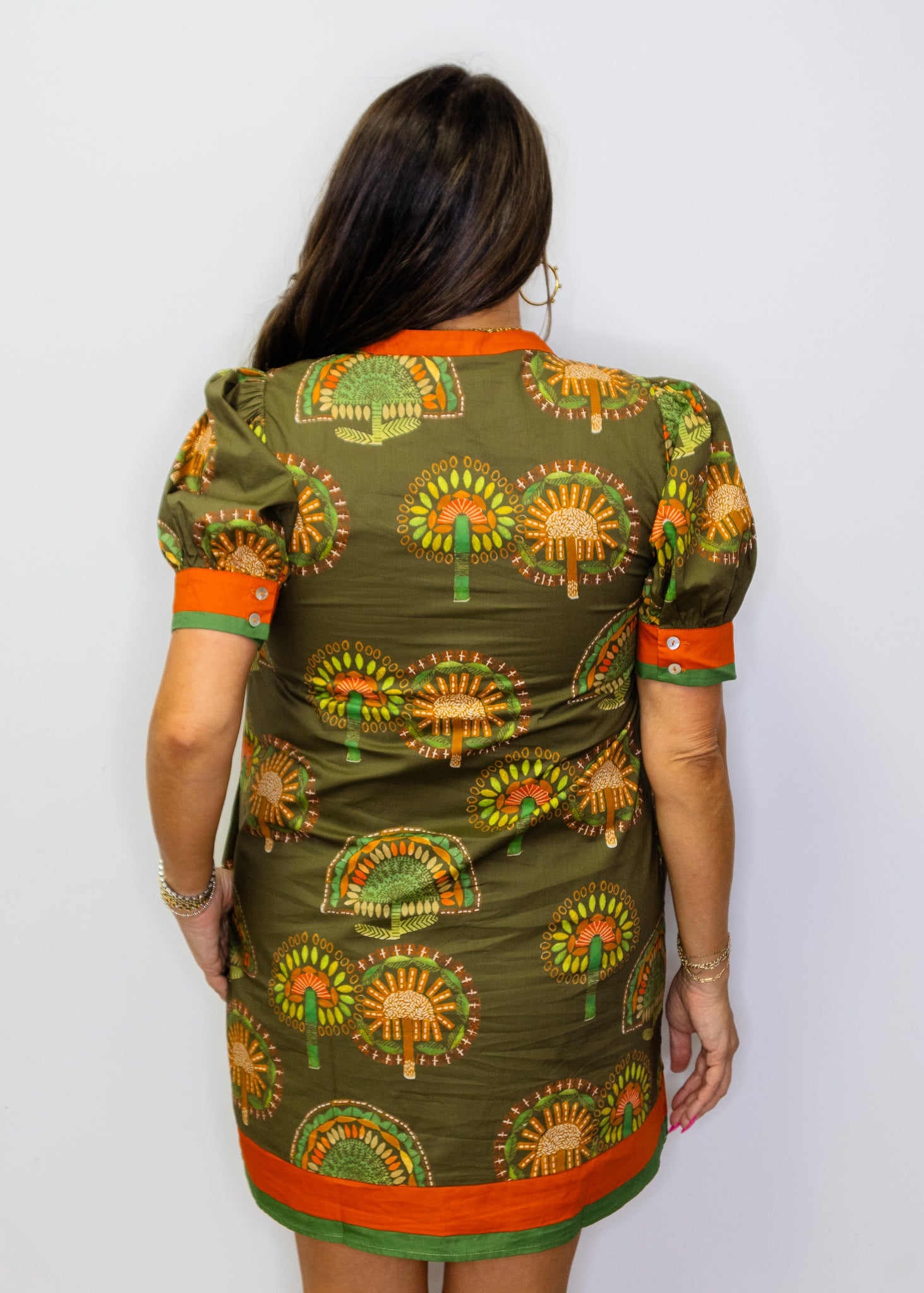 Olive Contrast Boho Floral Shift Dress