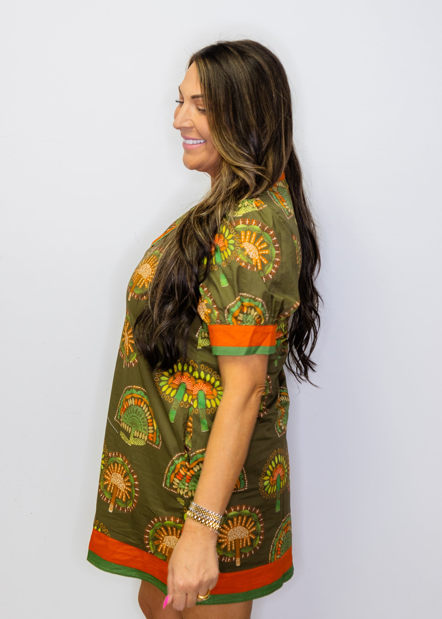 Olive Contrast Boho Floral Shift Dress