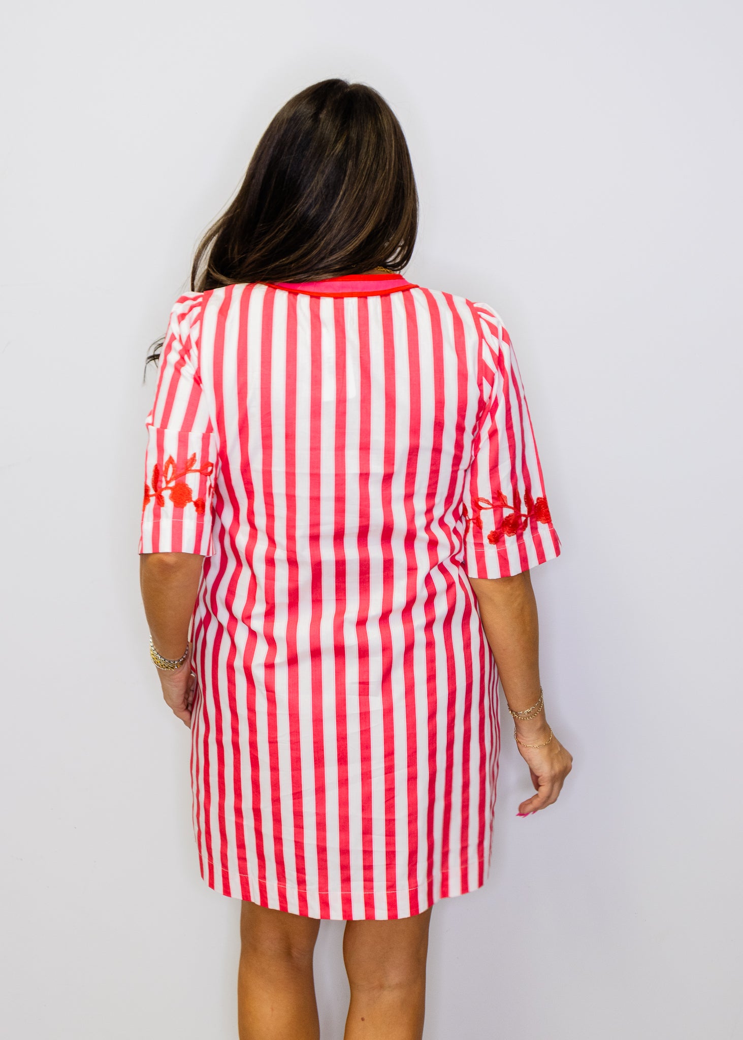 Fuchsia Stripe Embroidered Dress