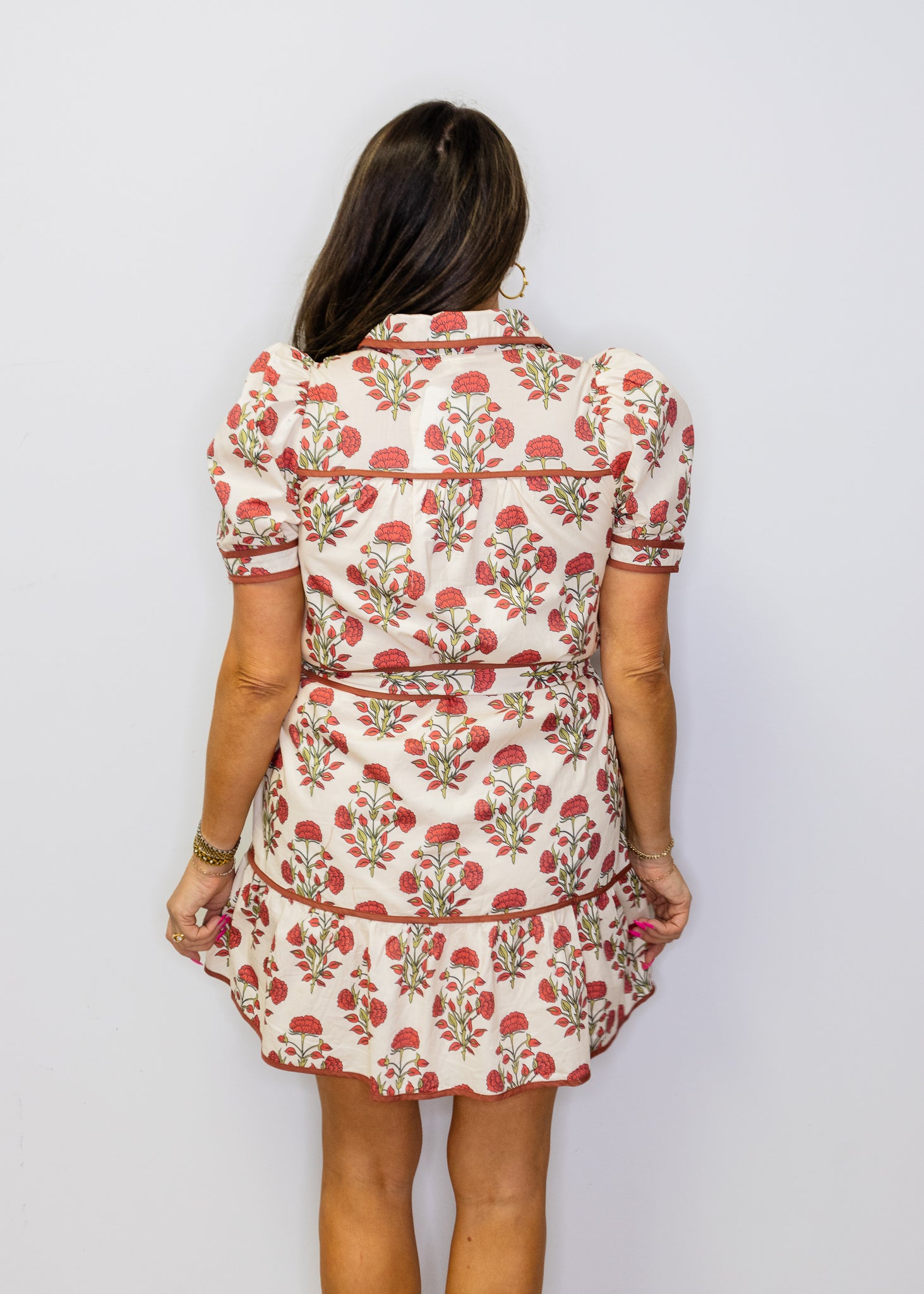 Ivory Puff Sleeve Floral Dress